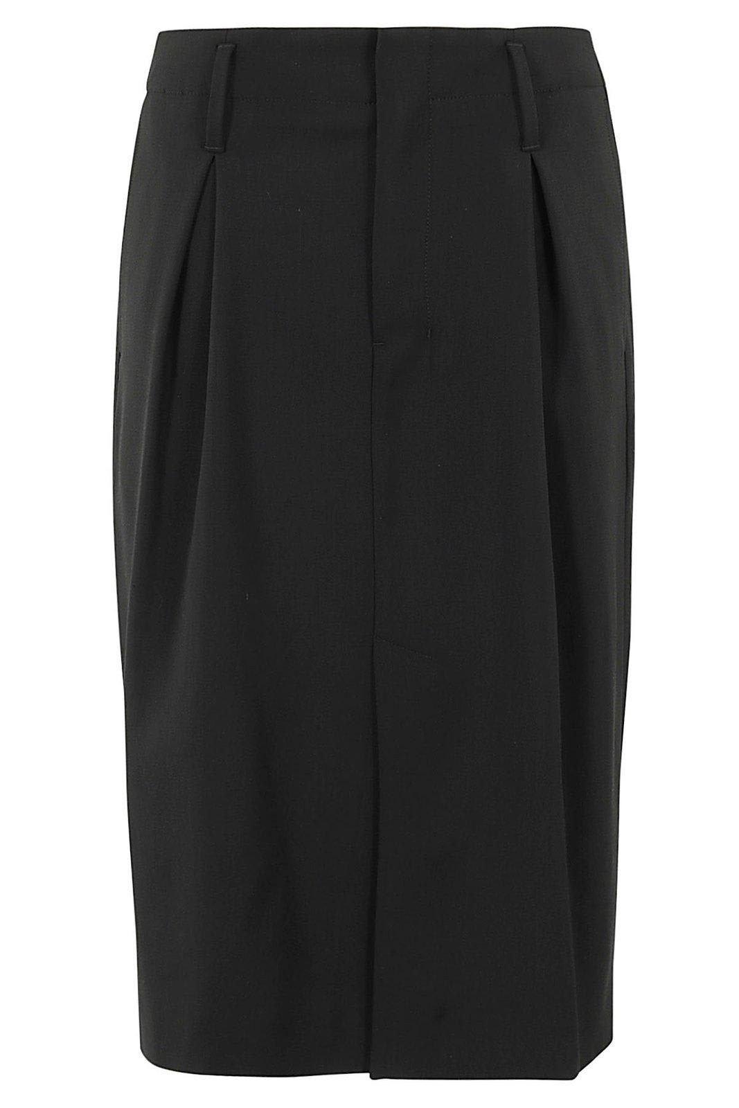 Shop Ami Alexandre Mattiussi Paris Pleated Detail Midi Pencil Skirt In Noir