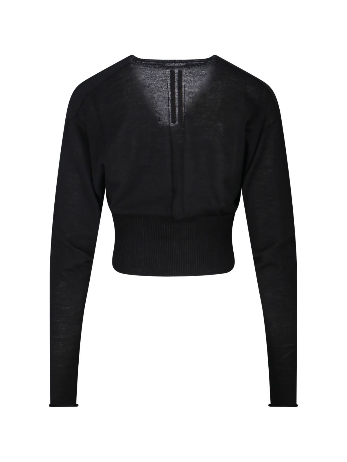 Rick Owens Cropped Long Sleeve Sheer Top V-neck In Black