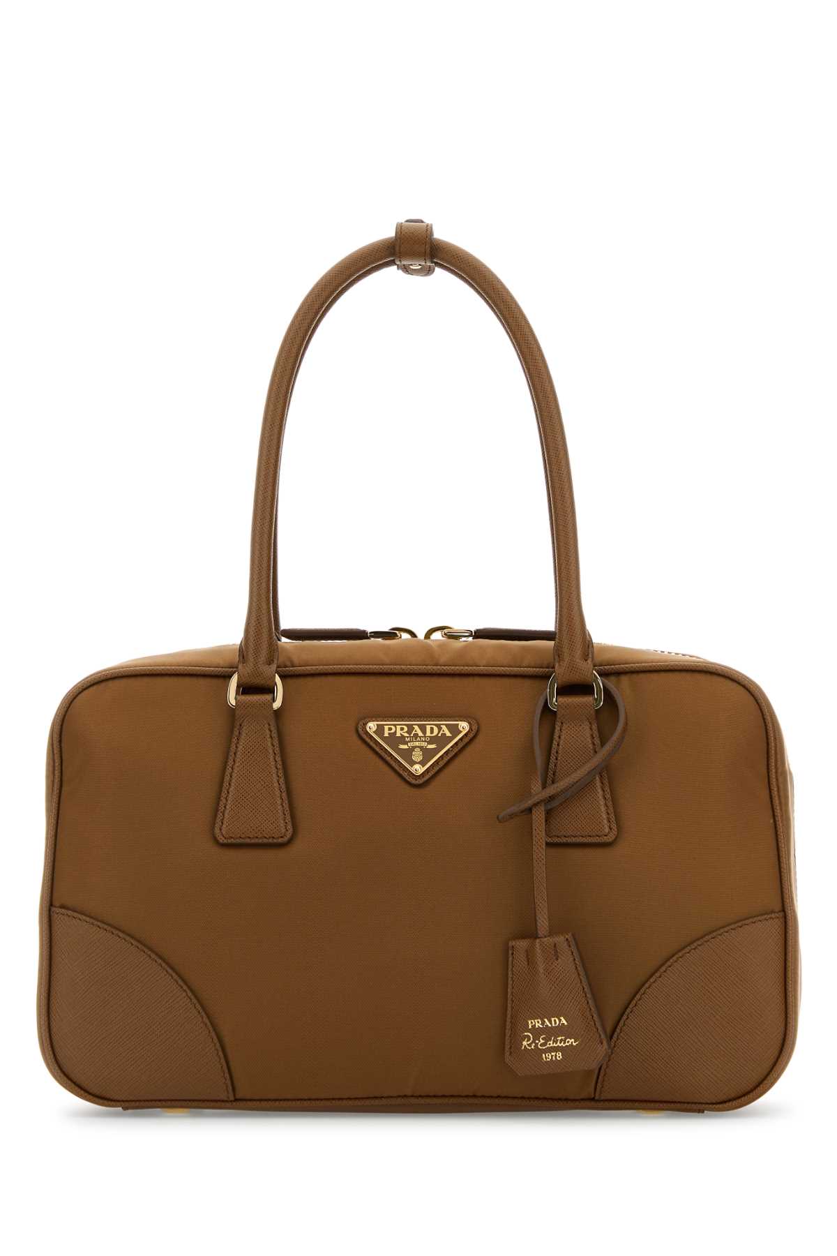 Prada Caramel Canvas Medium Re-edition 1978 Handbag In Brown