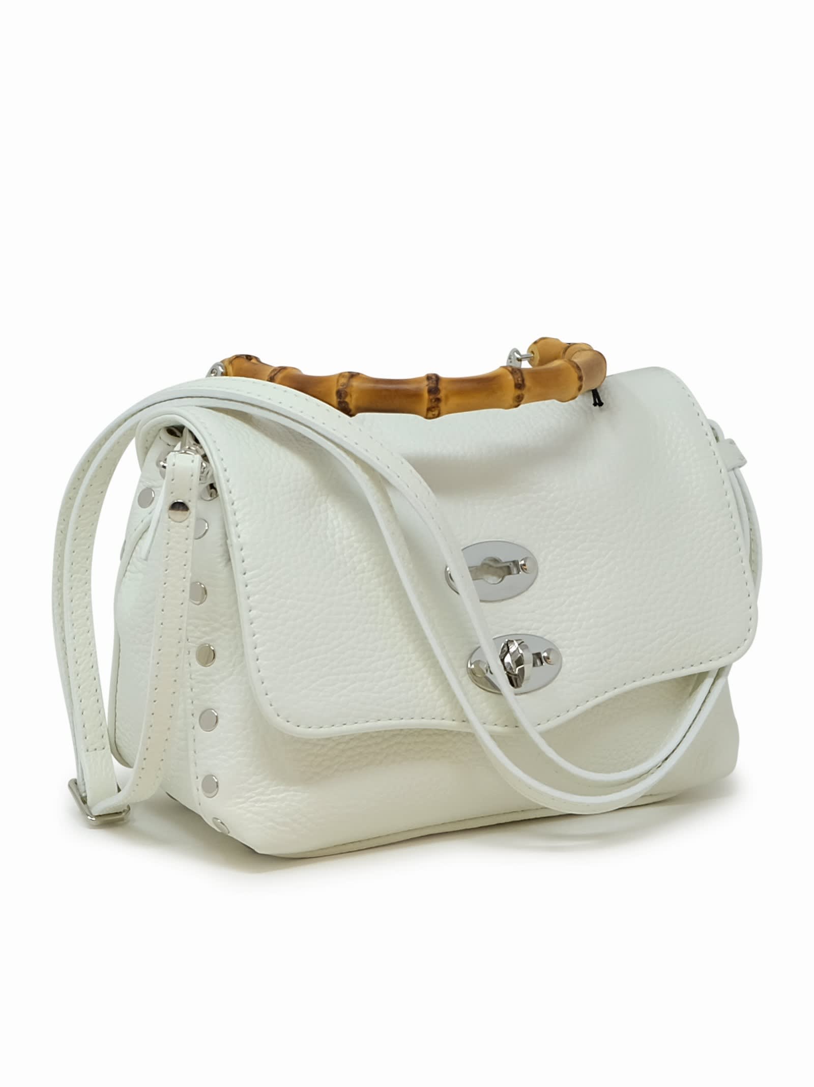 Shop Zanellato 068010-0950000-z1190 White Postina Daily Baby Bamboo Leather Handbag