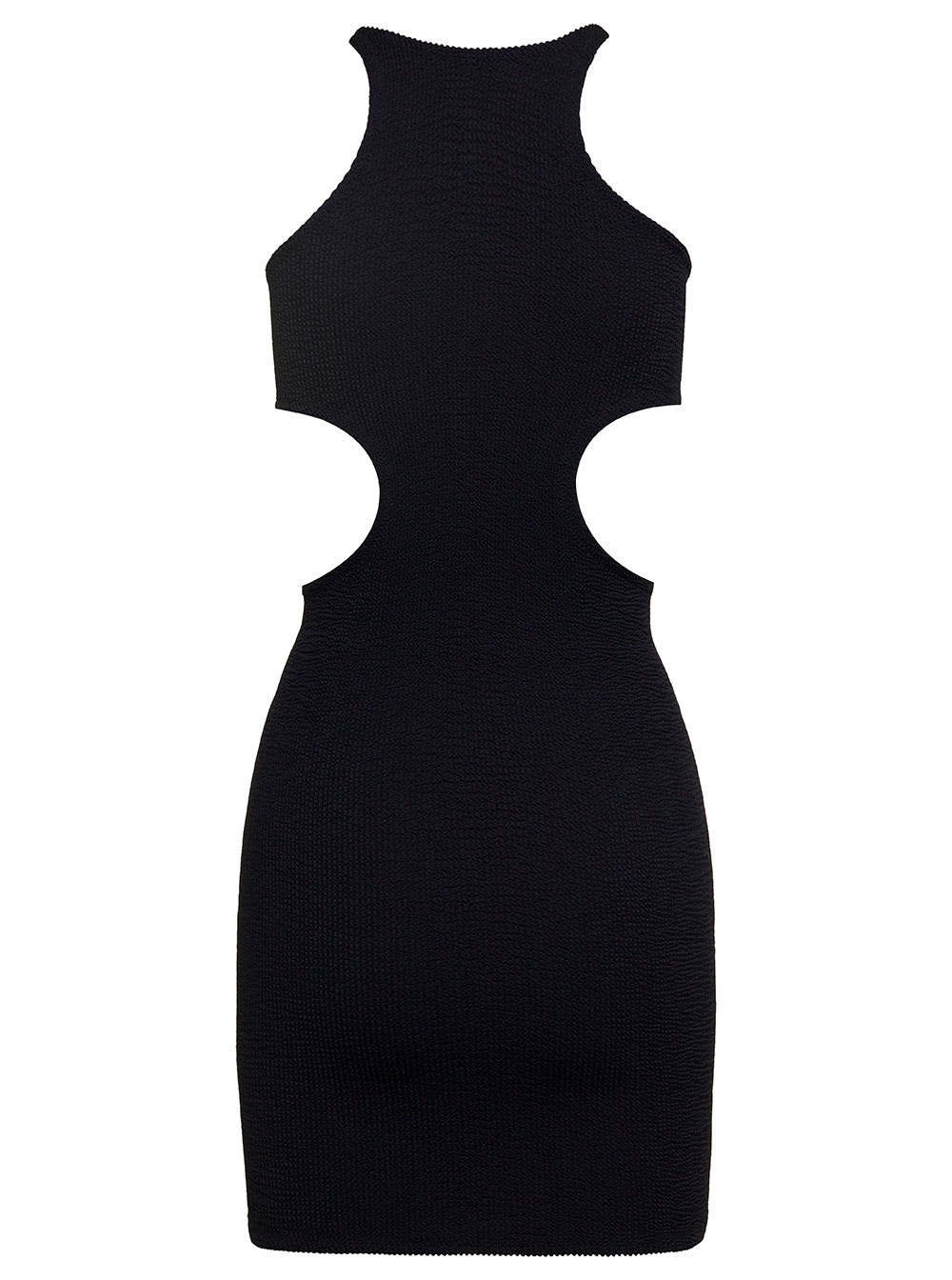 Shop Reina Olga Ele Mini Black Sleeveless Dress With Cut-out In Stretch Polyamide Woman