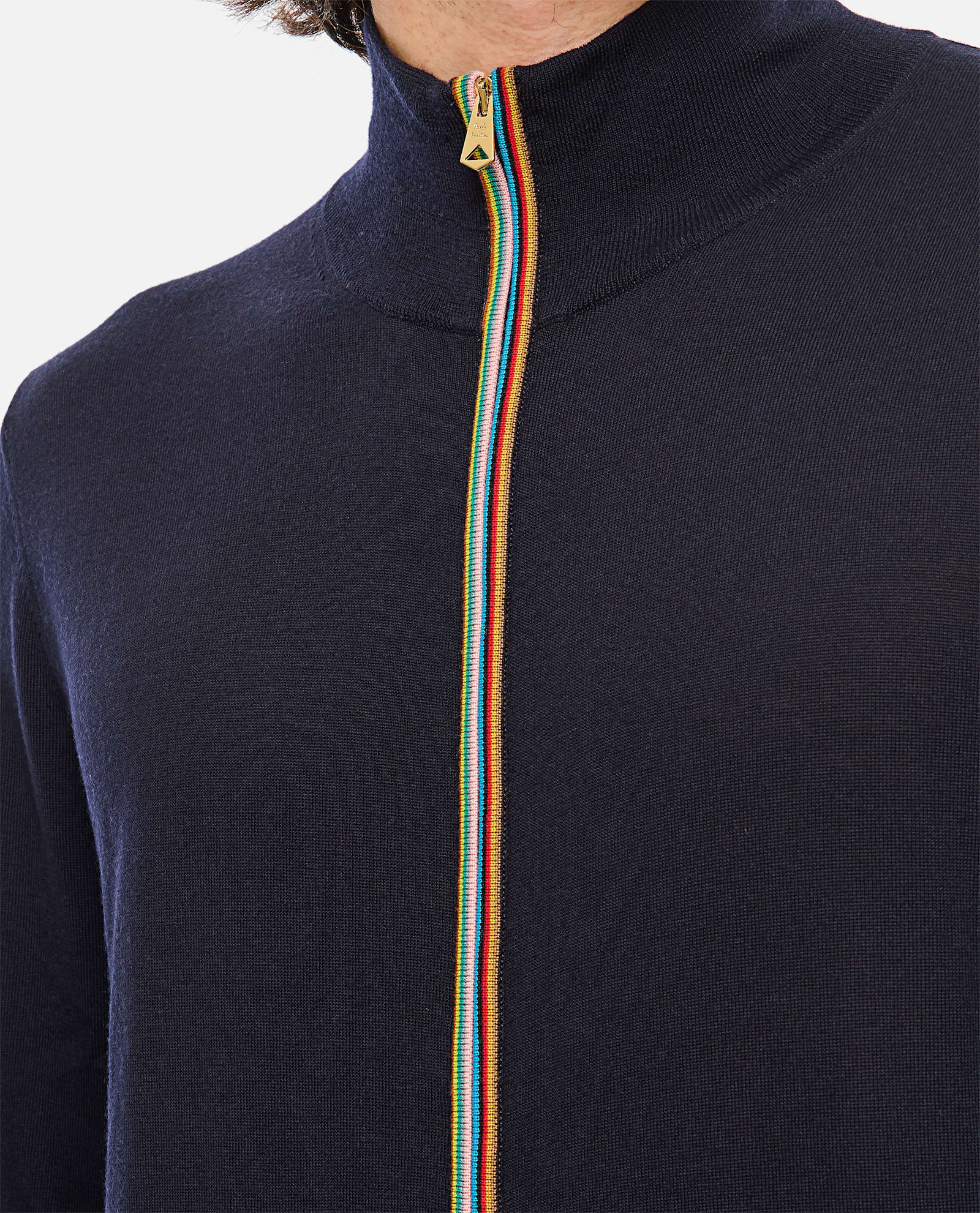 Shop Paul Smith Navy Washable Merino Wool Signature Stripe Zip Cardigan In Blue