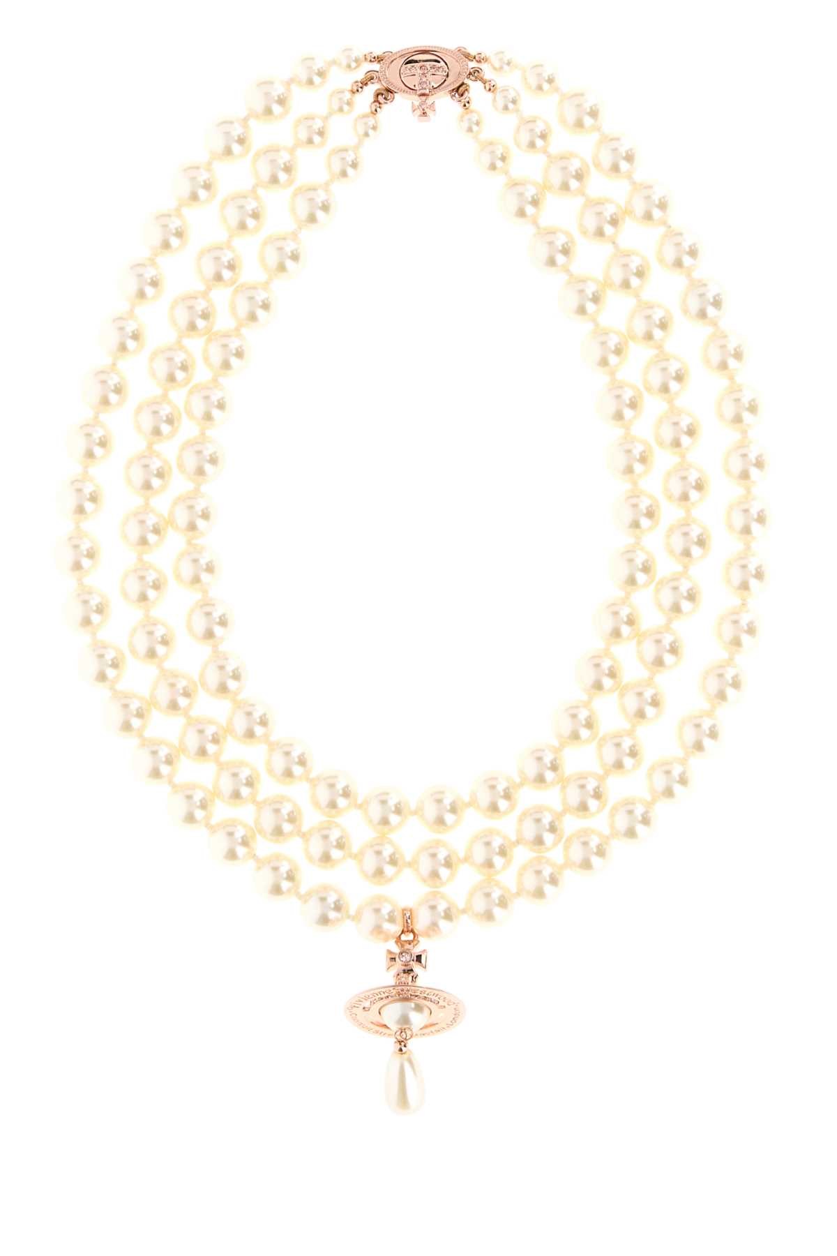 Vivienne Westwood Ivory Pearls Three Row Pearl Drop Choker In Neutral