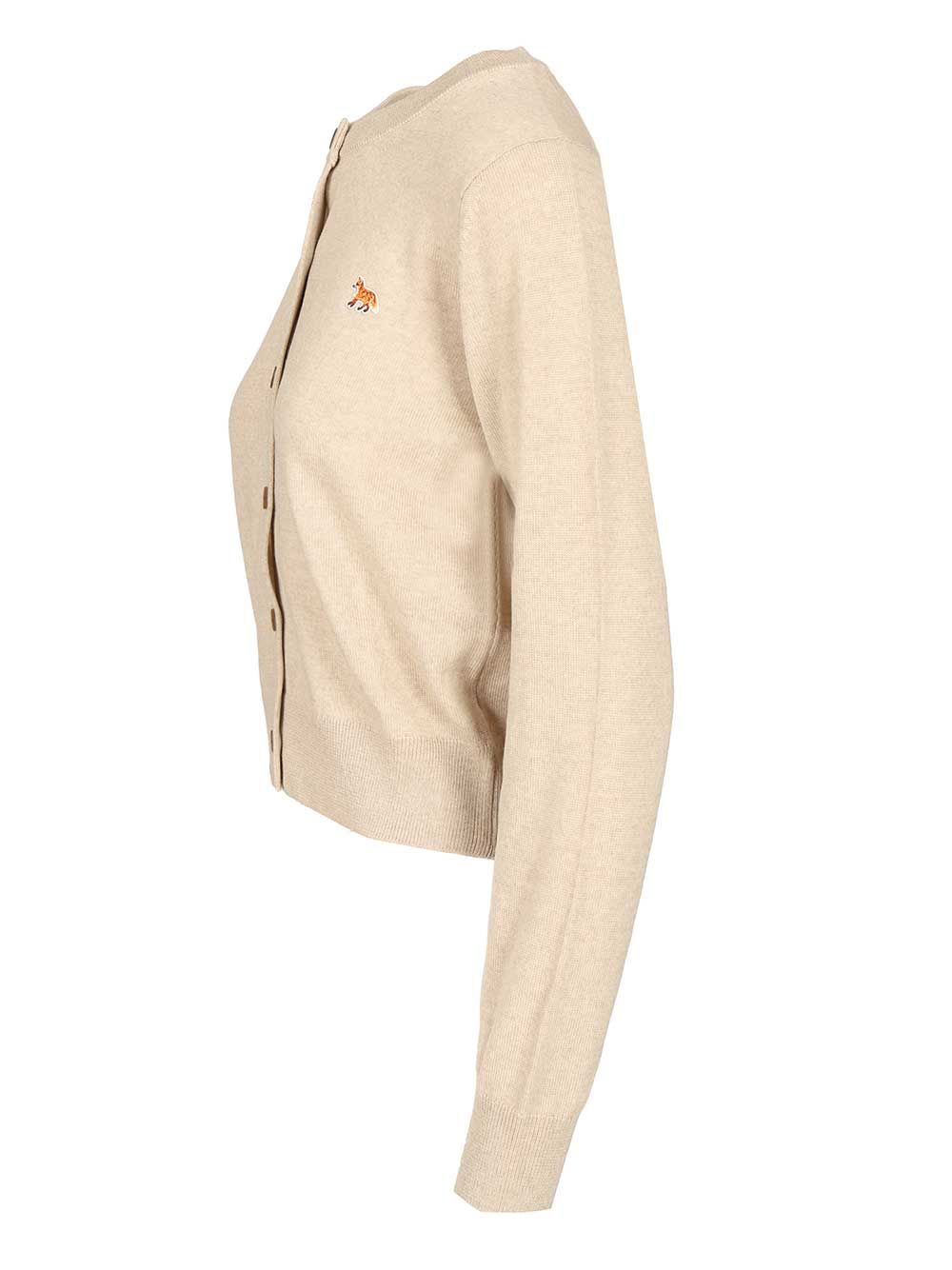Maison Kitsuné Merino Wool Cardigan Knitwear Beige In Neutral