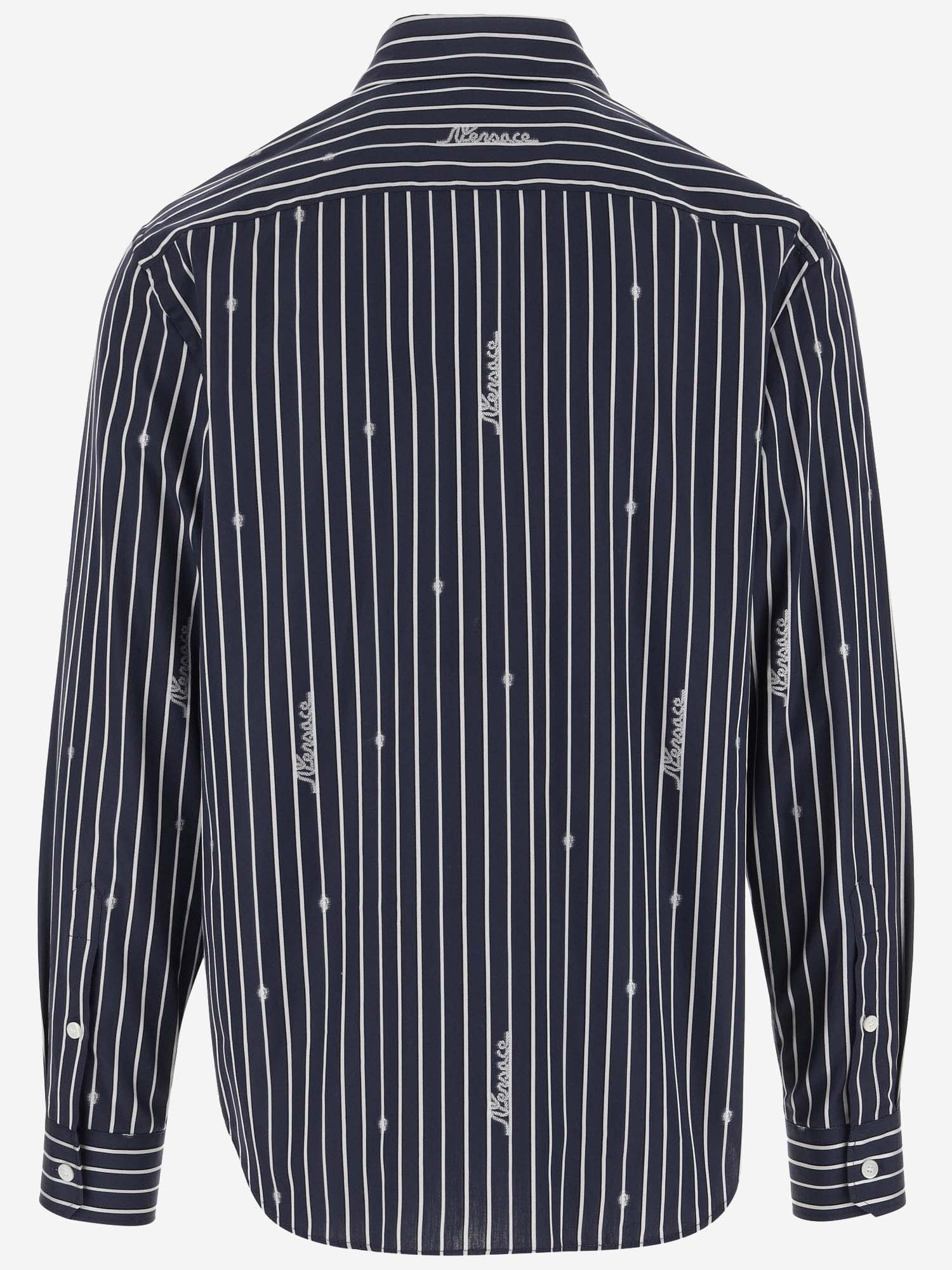 Shop Versace Nautical Stripe Pattern Cotton Shirt In Blue