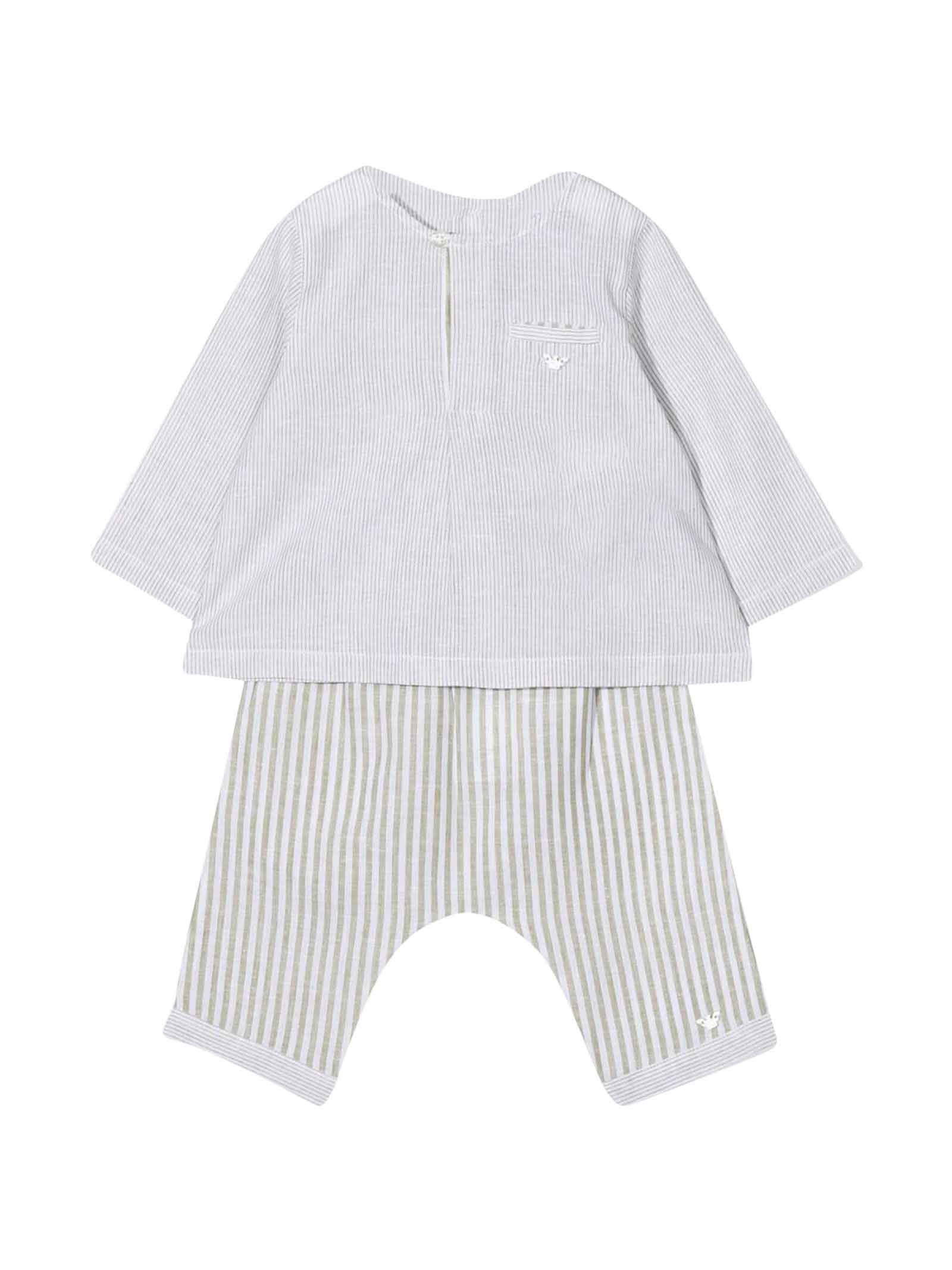 Emporio Armani Kids' Two-piece Striped Baby Green Suit In Verde Fluo