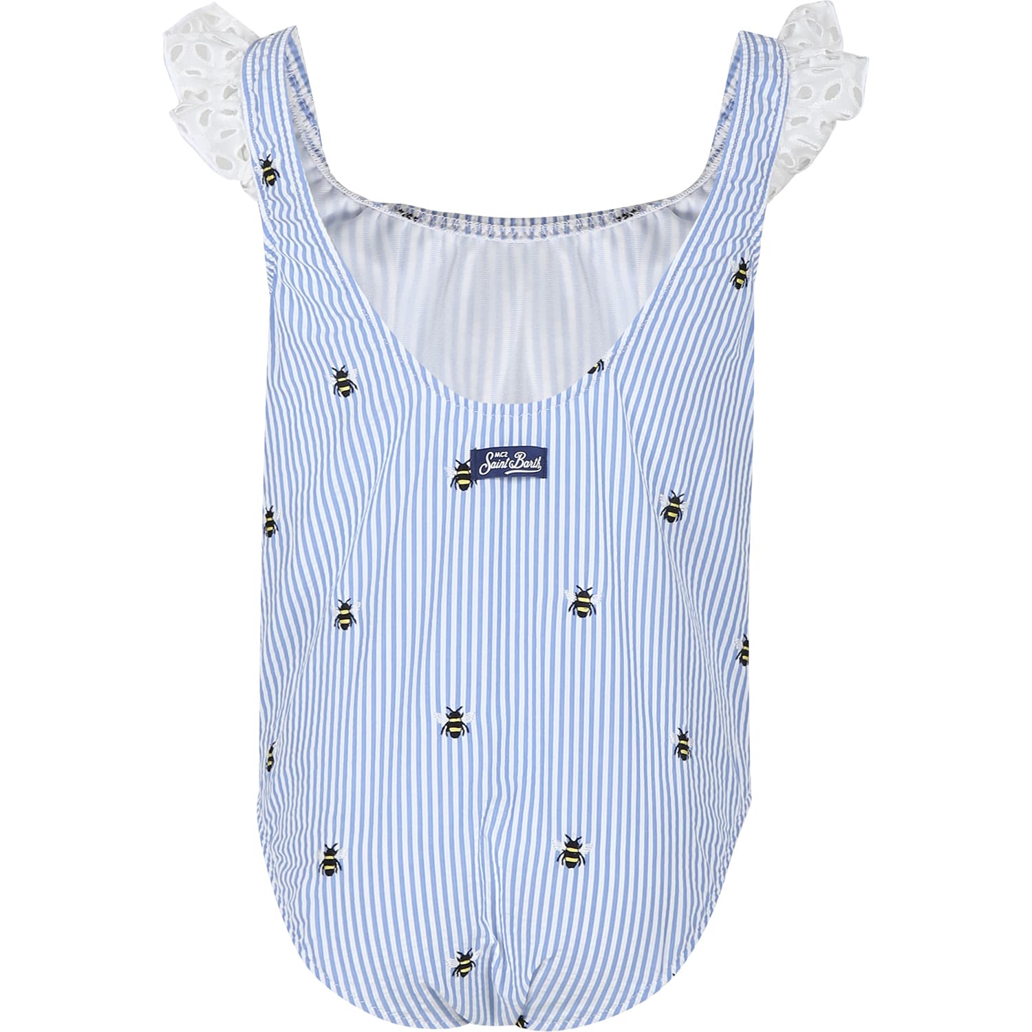 Shop Mc2 Saint Barth Light Blue Swimsuit For Girl With Bees