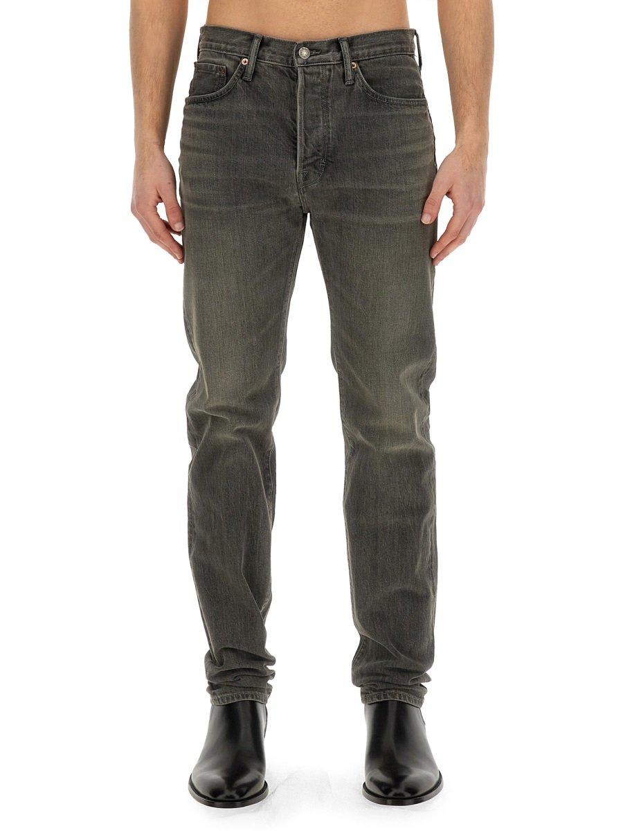 Shop Tom Ford Logo Patch Straight Leg Jeans In Grey