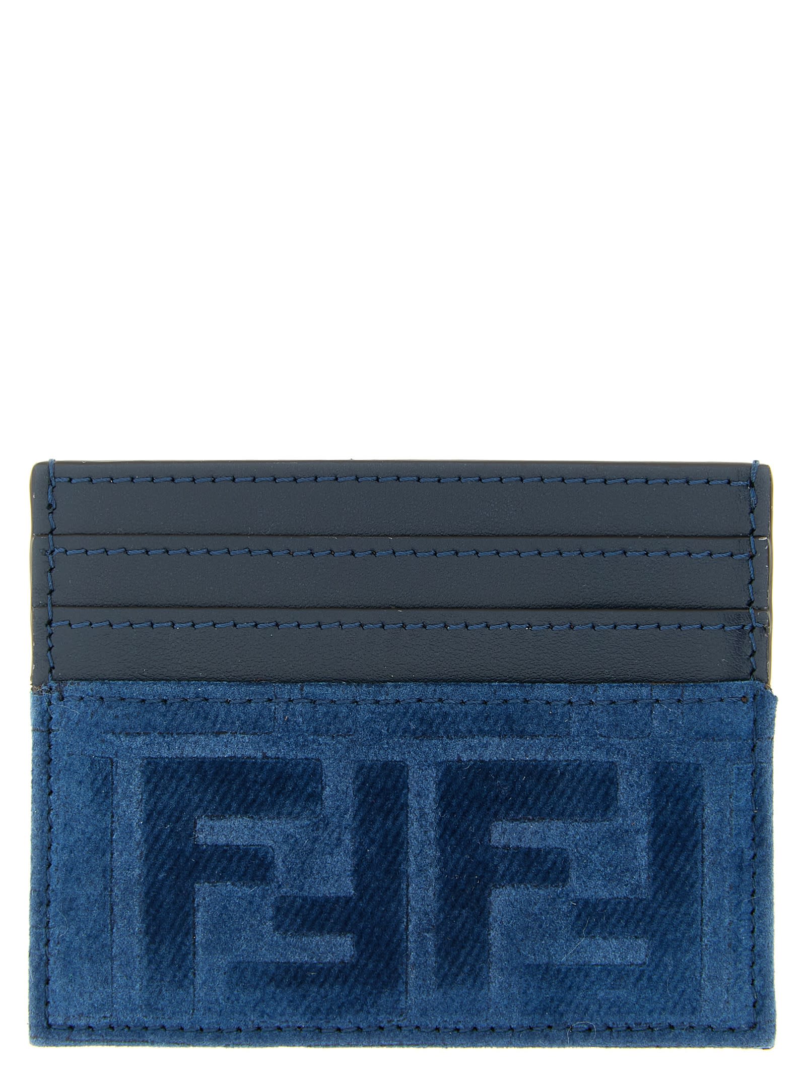 Fendi Ff Denim Card Holder In Blue