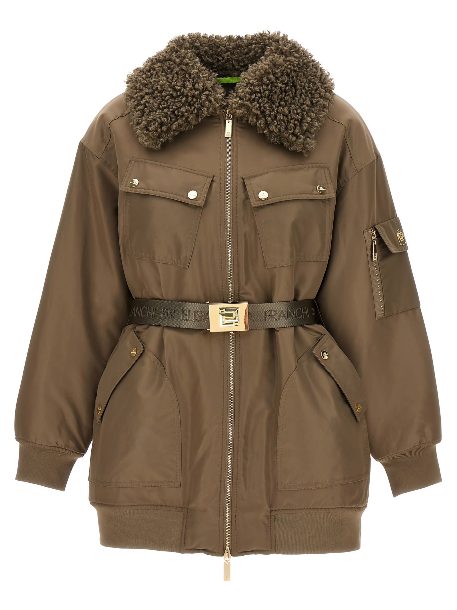 ELISABETTA FRANCHI SHEARLING DETAIL BELT PARKA