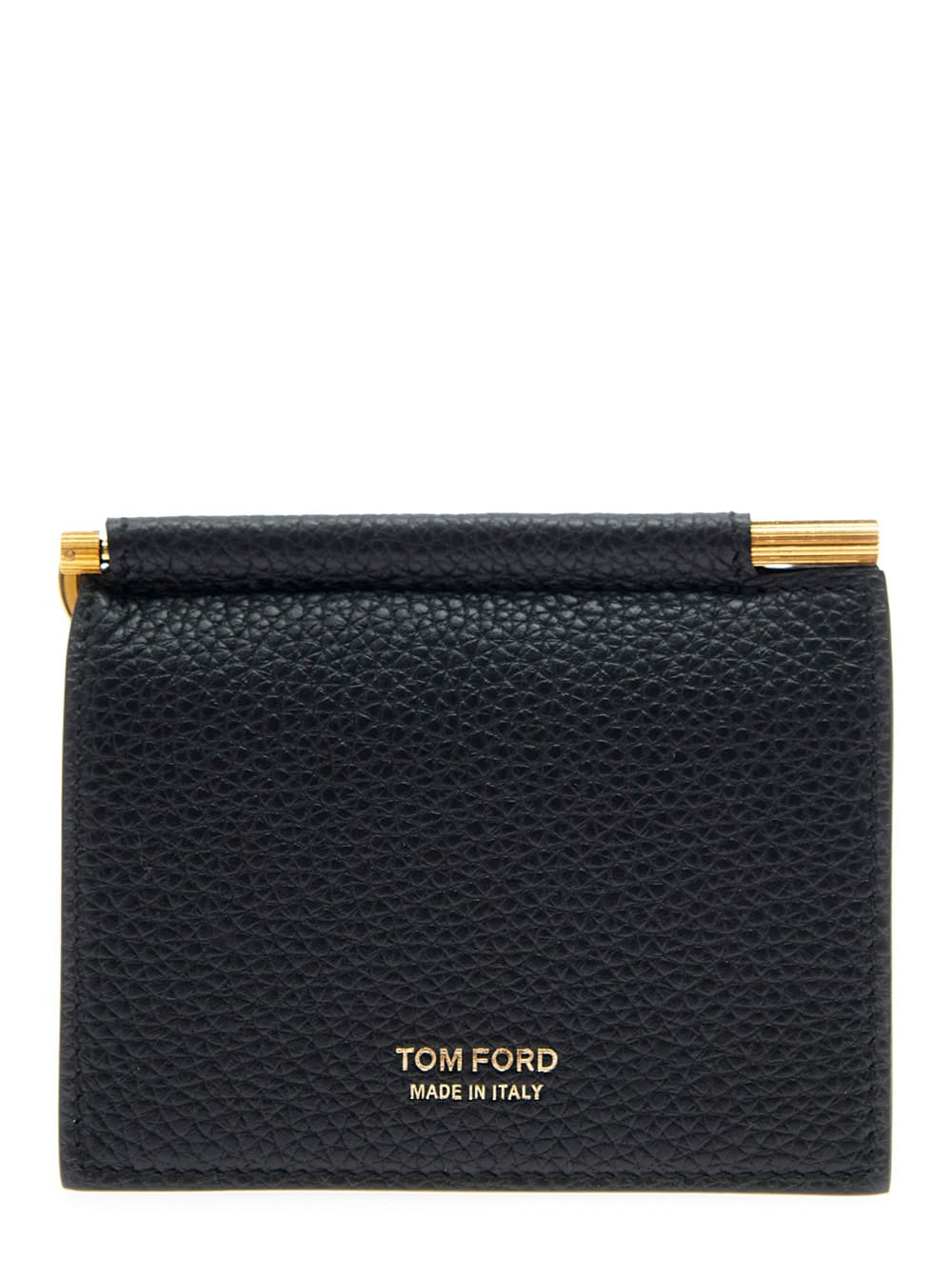 Black Bi-fold Wallet With Embossed Logo Lettering On The Front In Grained Leather Man