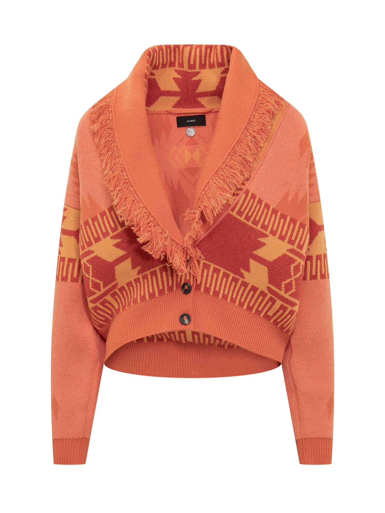 Shop Alanui Jacquard Icon Cardigan In Orange