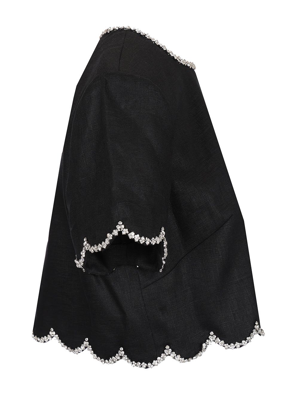 Zimmermann Crush Cropped Crystal-embellished Linen Top In Black