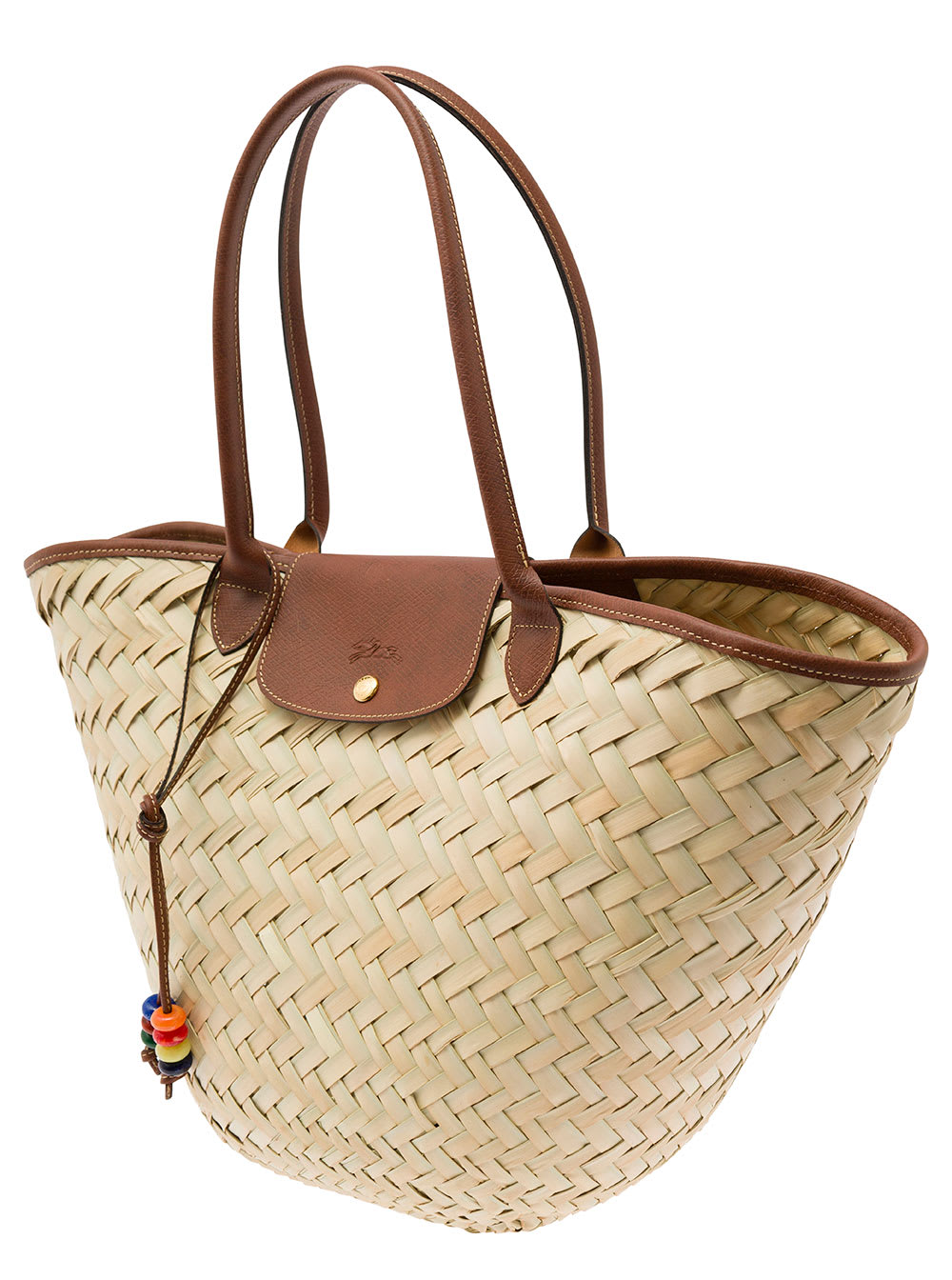 Shop Longchamp Xl Le Panier Beige Tote Bag With Beads Strap In Straw Woman