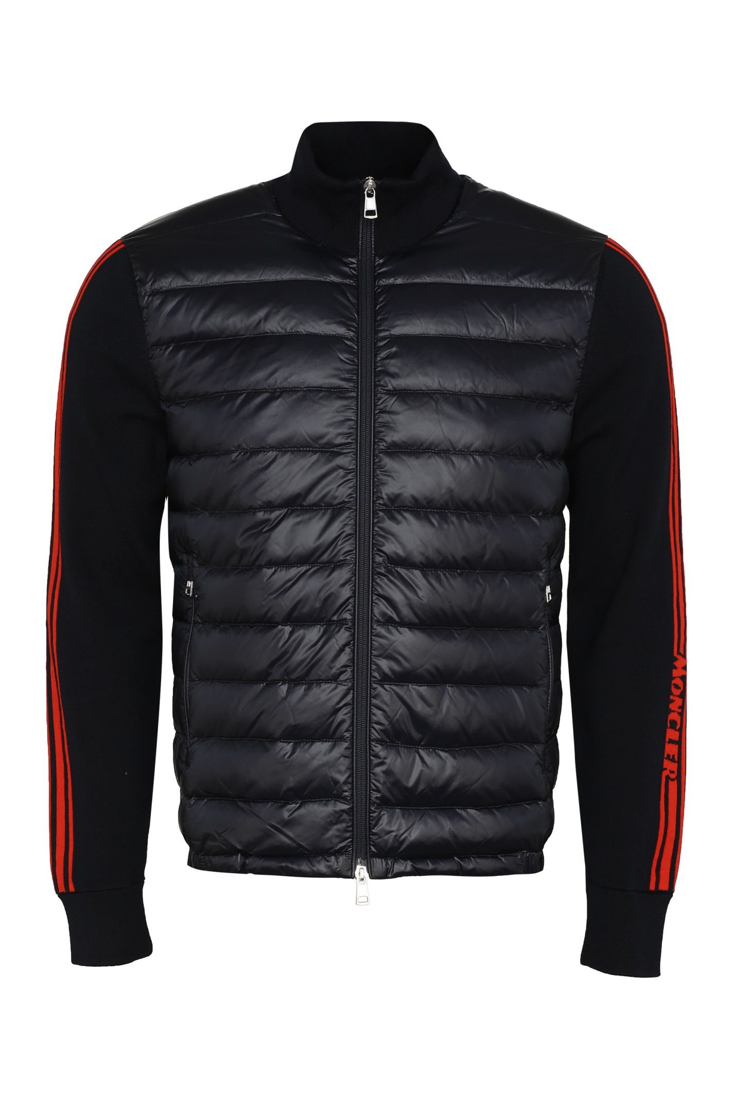 Moncler Cardigan With Padded Frontal Panel In Blue