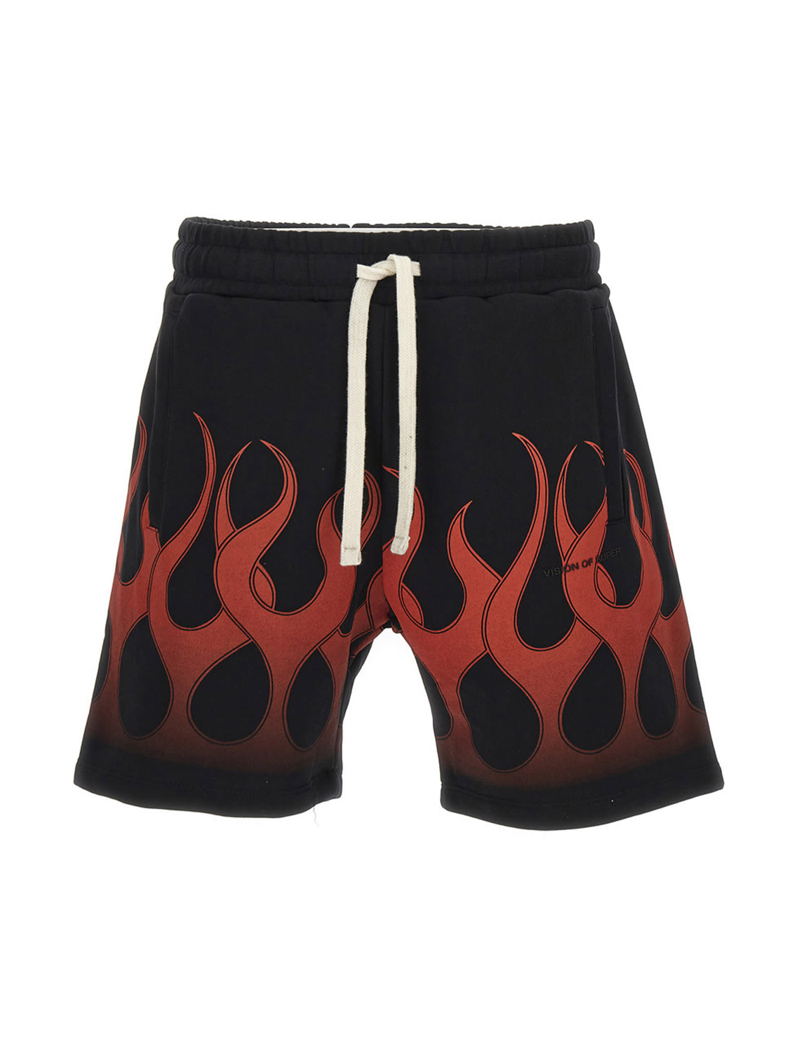 Vision Of Super Flame Print Brushed Cotton Jogger Shorts In Black