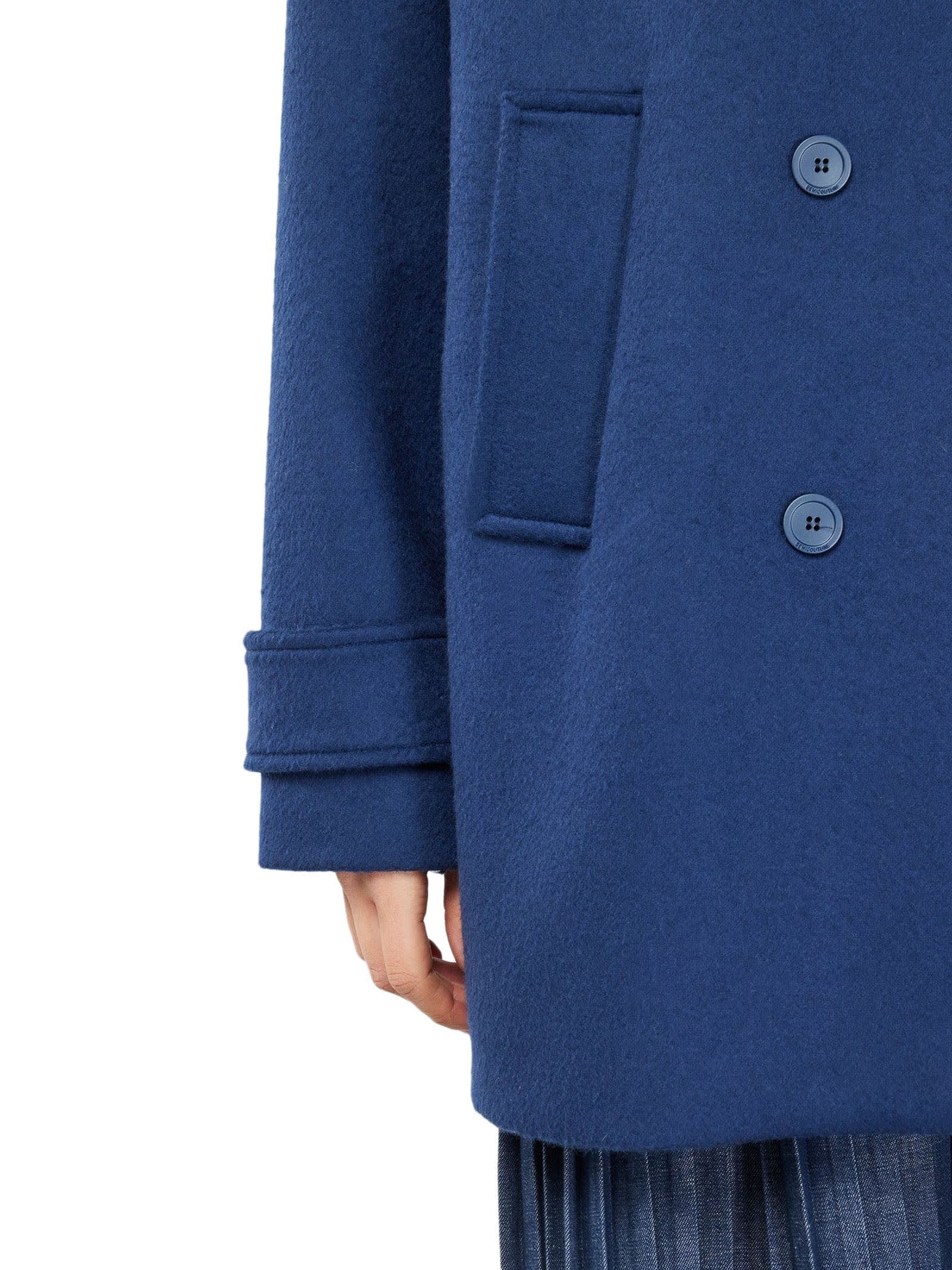 Shop Semicouture Plain Cloth Caban Coat In Blue