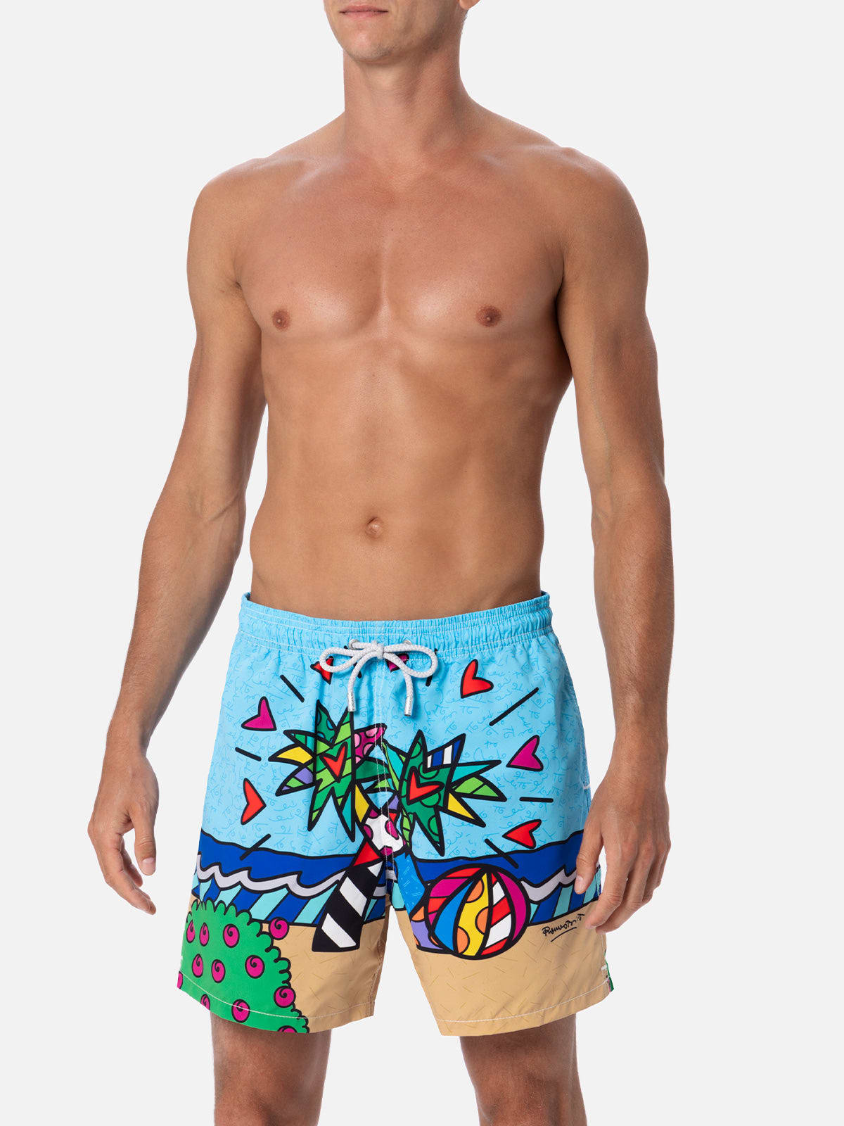 MC2 SAINT BARTH MAN MID-LENGTH GUSTAVIA SWIM-SHORTS WITH BRITTO DESIGN PLACED PRINT ©BRITTO SPECIAL EDITION 