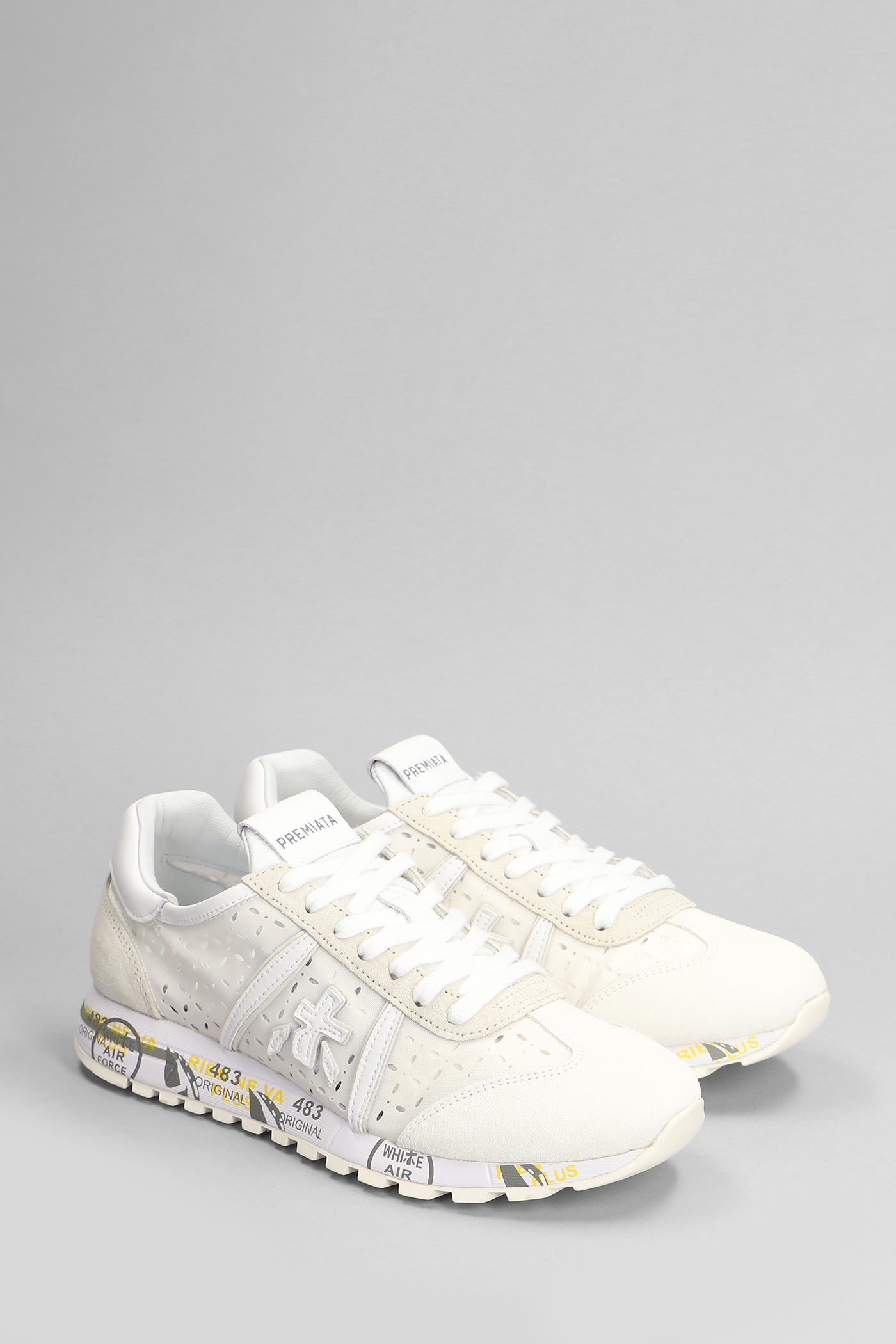Shop Premiata Lucy Sneakers In Beige Suede And Fabric