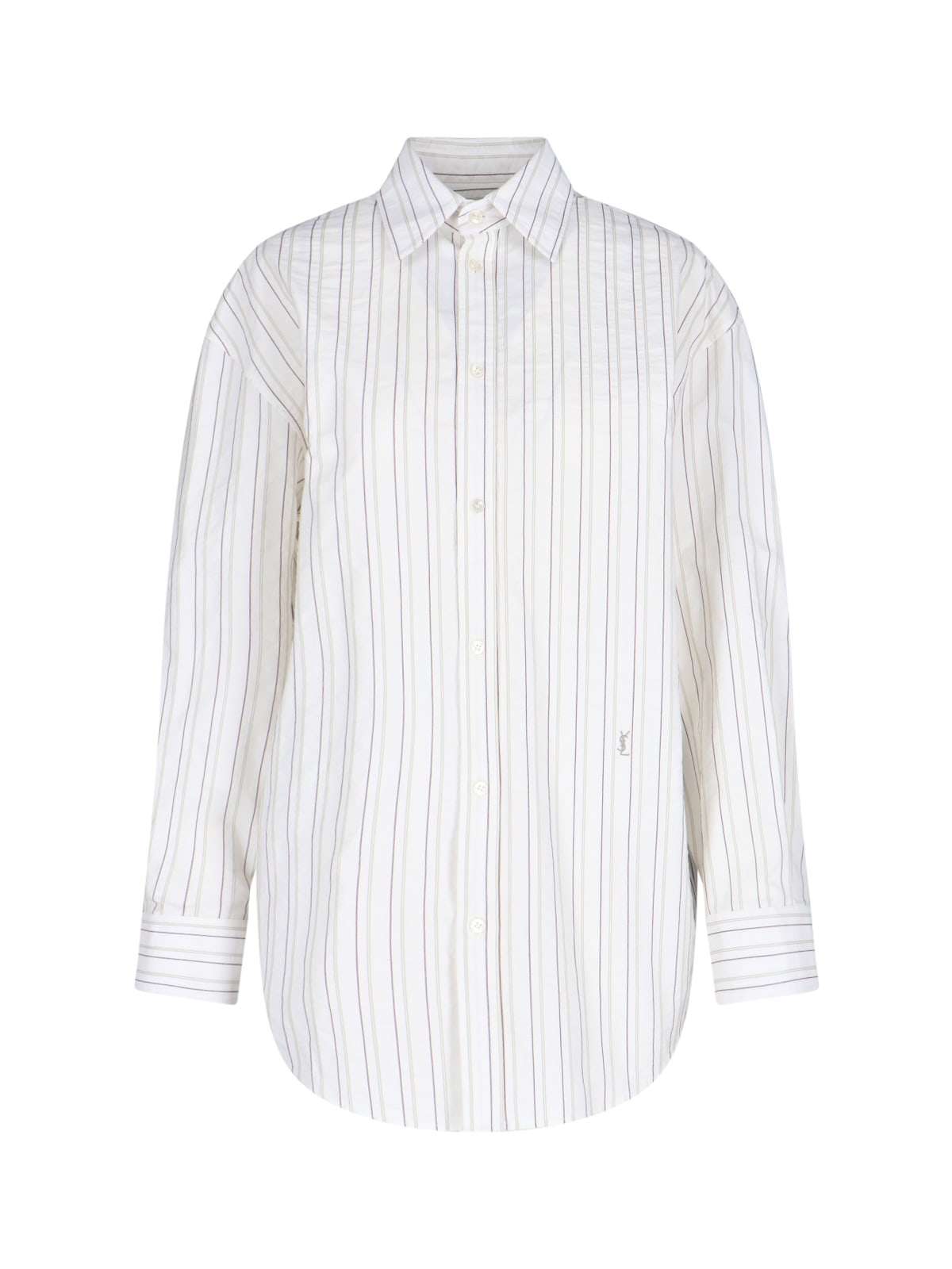 Saint Laurent Striped Cotton Shirt Curved Hem