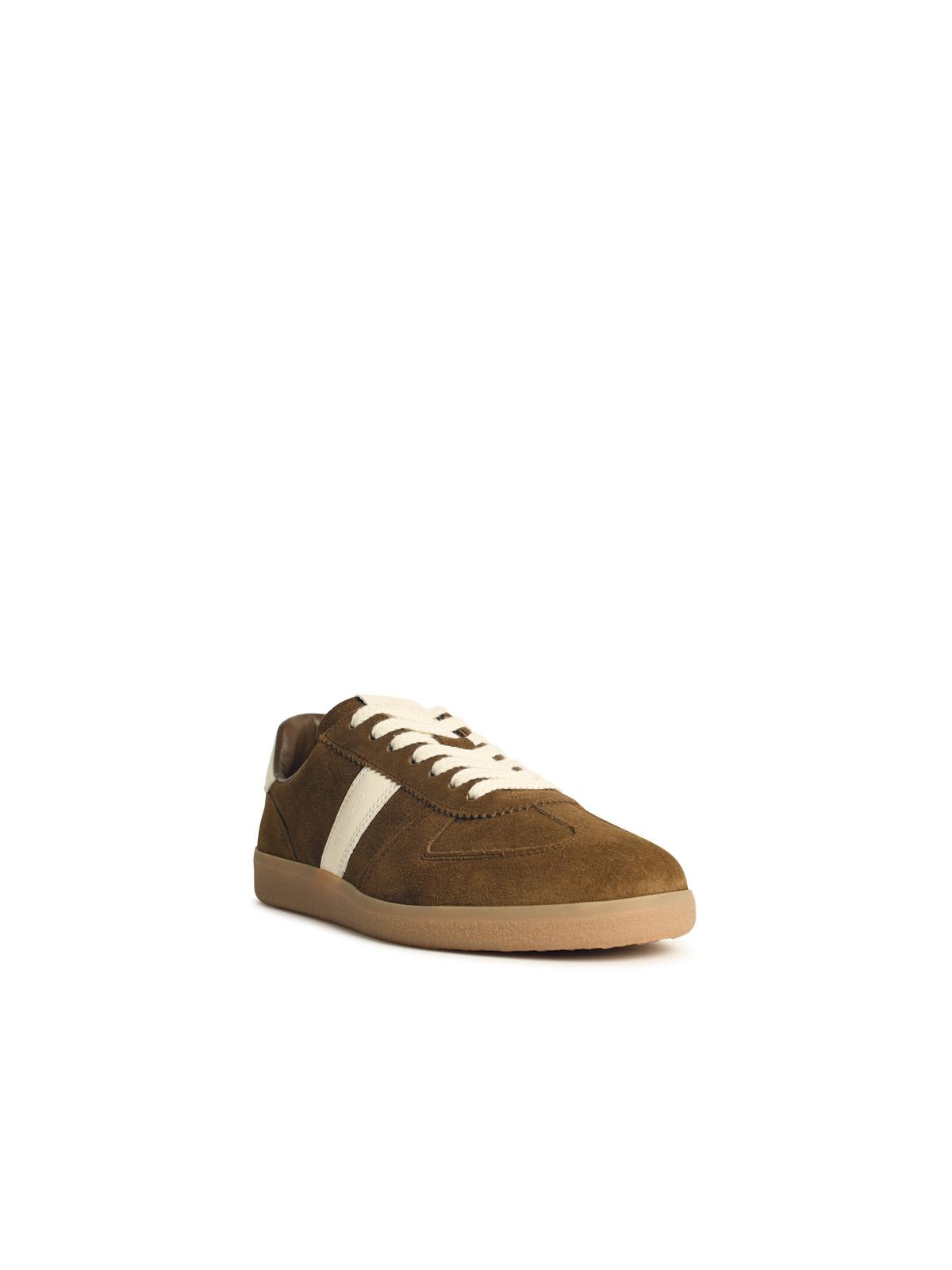 Tom Ford Suede Sneakers With Contrast Stripe And Rubber Sole In Brown