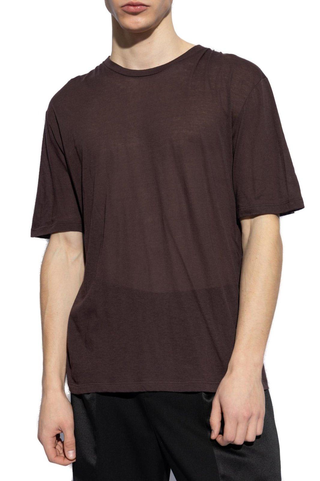 Shop Saint Laurent Crewneck Short-sleeved T-shirt In Marrone