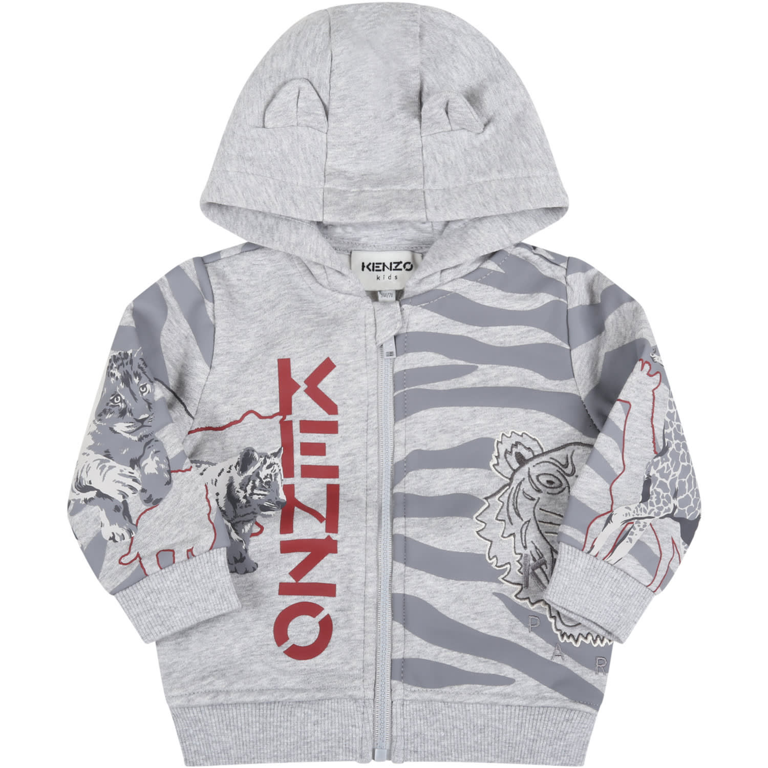 Kenzo Kids Grey Sweatshirt For Baby Boy With Tigers