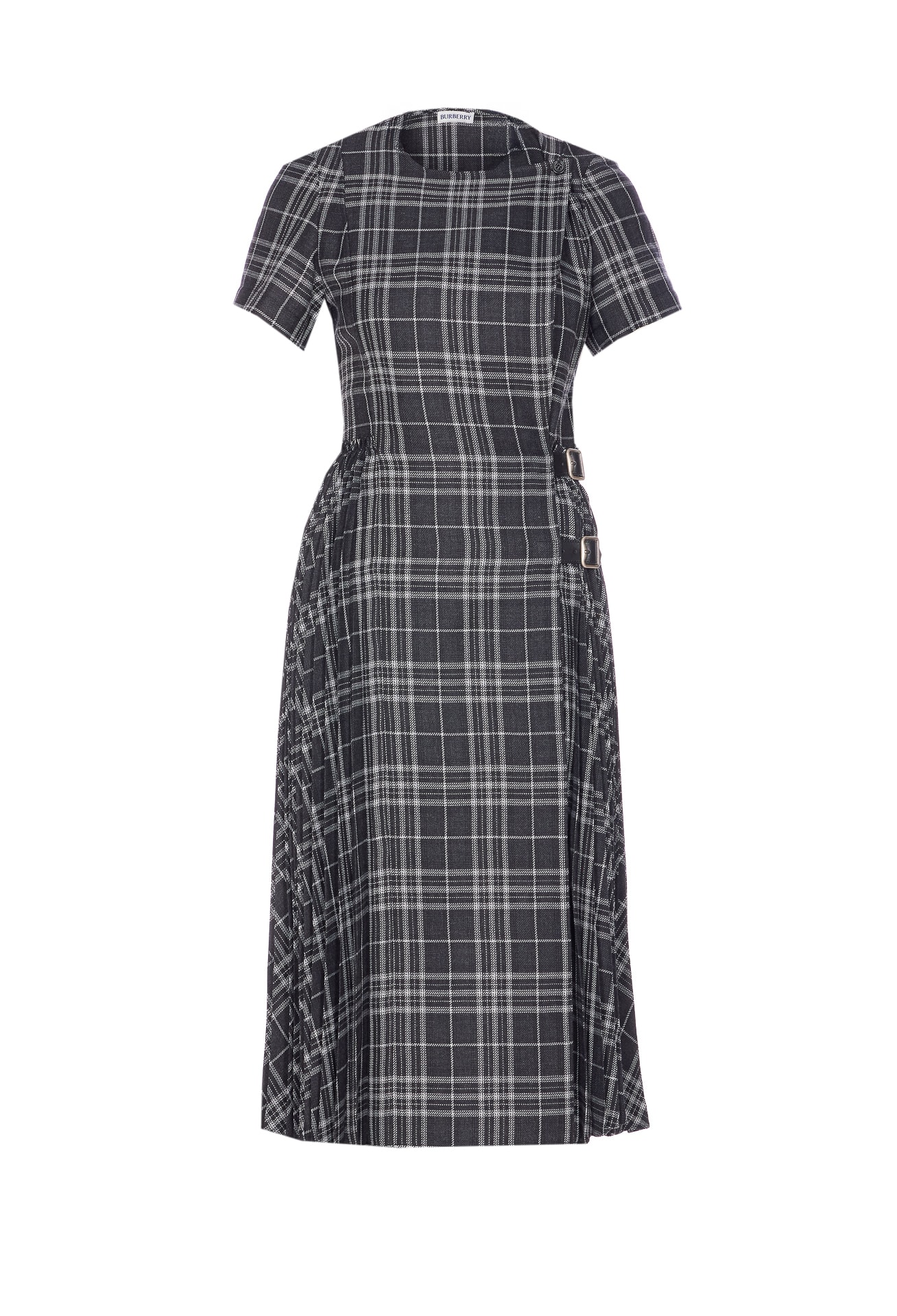 Burberry Meryl Check Pleated Midi Wrap Dress In Gray