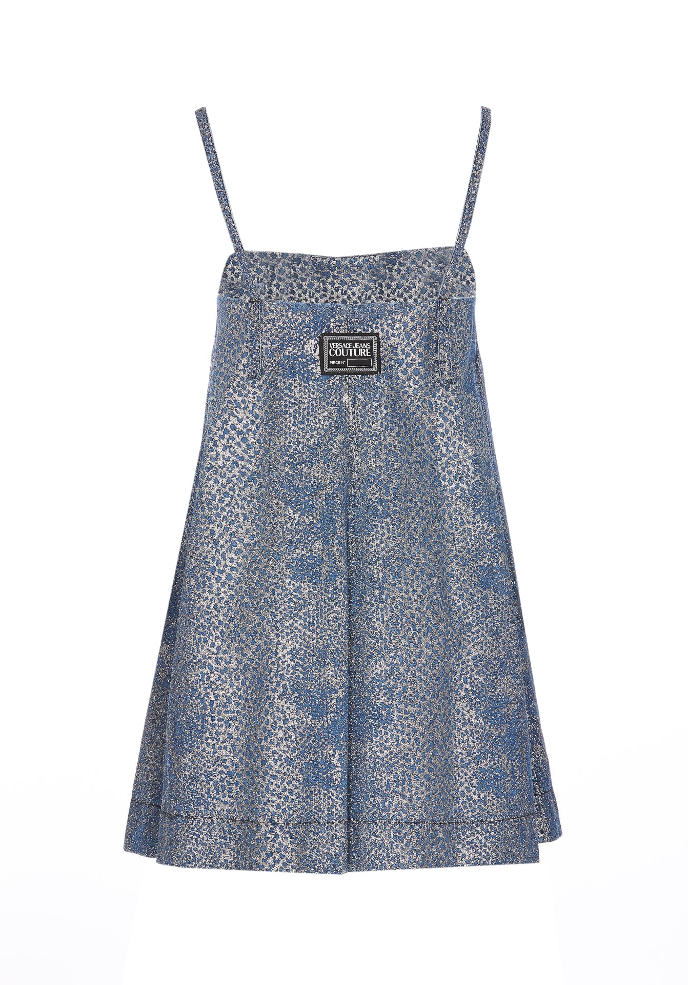 Shop Versace Jeans Couture Glitter Animalier Mini Dress In Blue