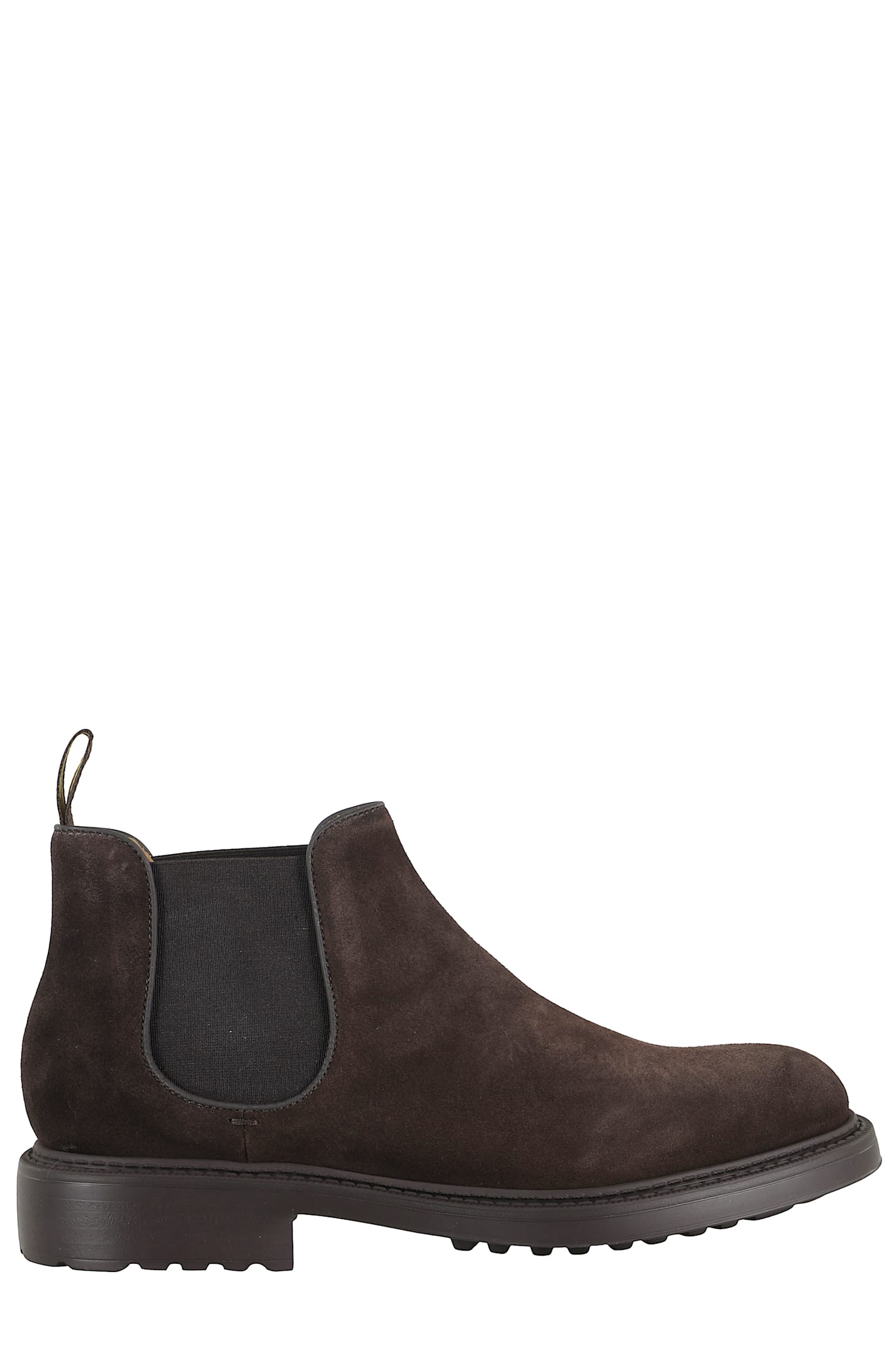 Doucal's Dark Brown Suede Ankle Boot With Elastic Inserts In Black