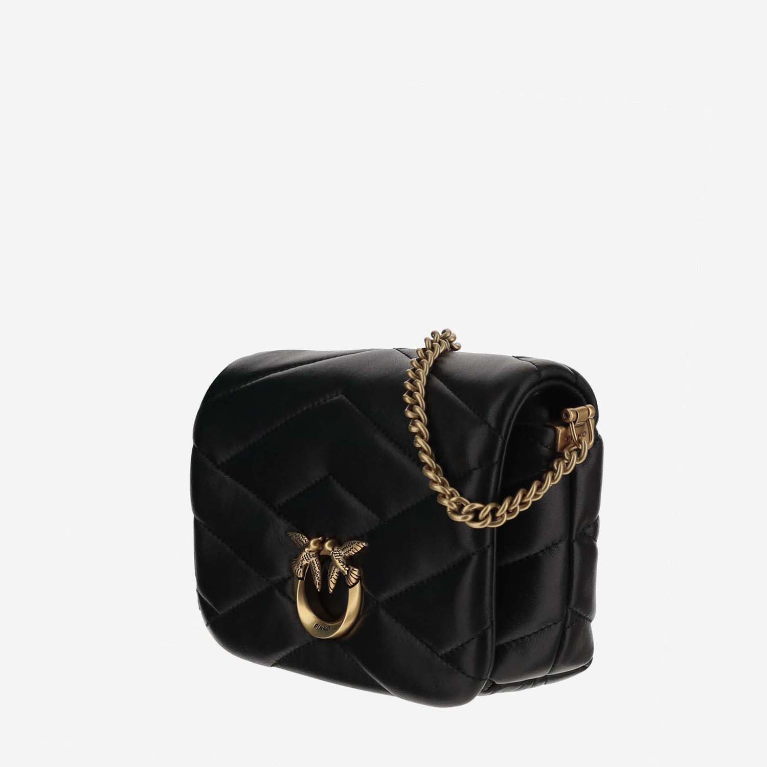 Shop Pinko Love Birds Quilted Shoulder Bag In Black