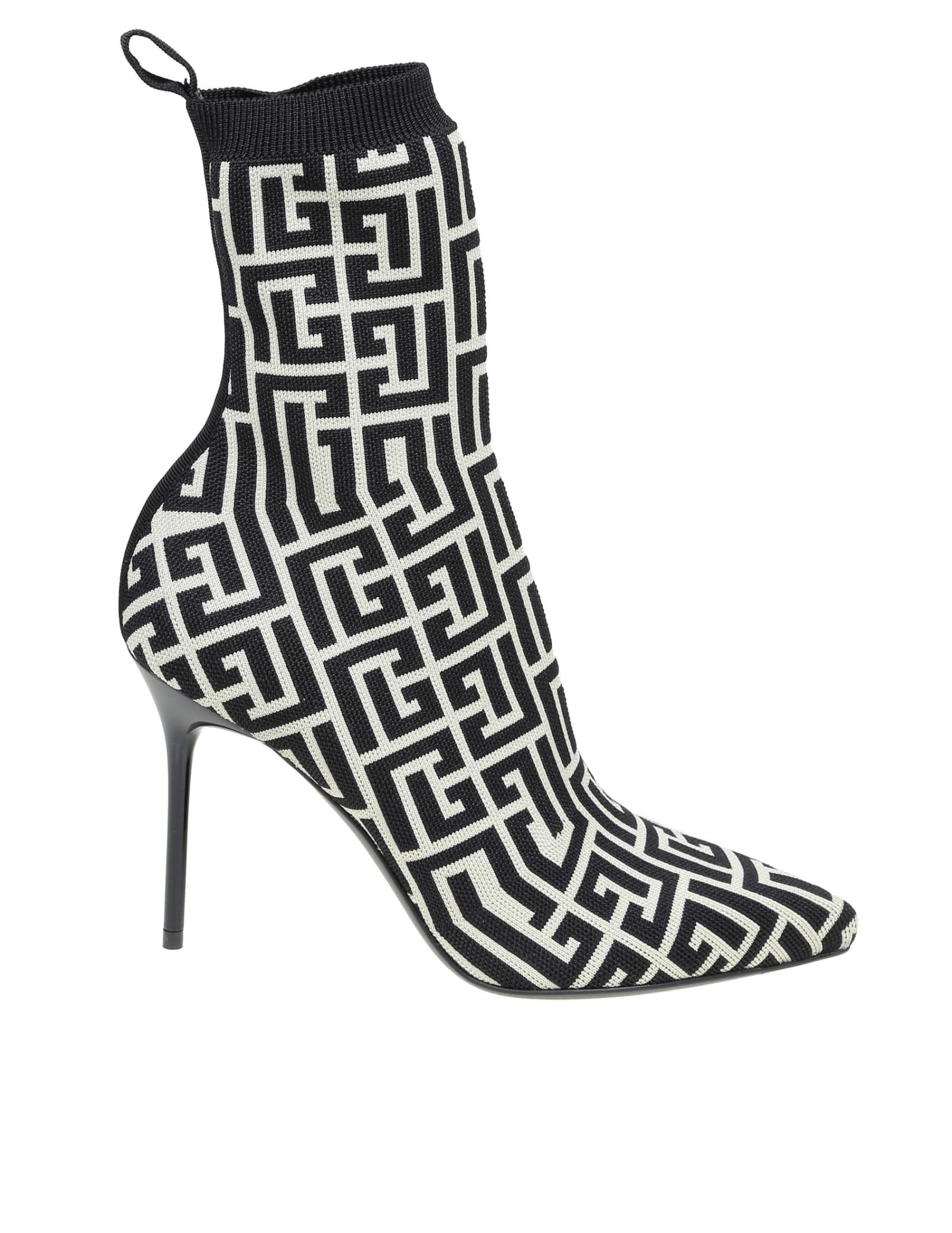 Balmain Ankle Boots In Stretch Fabric With Monogram