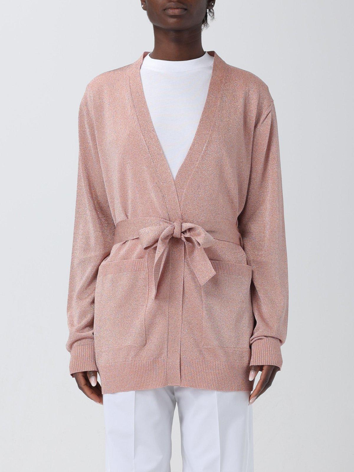 Shop Missoni Metallic-threading V-neck Belted Cardigan In Rosa