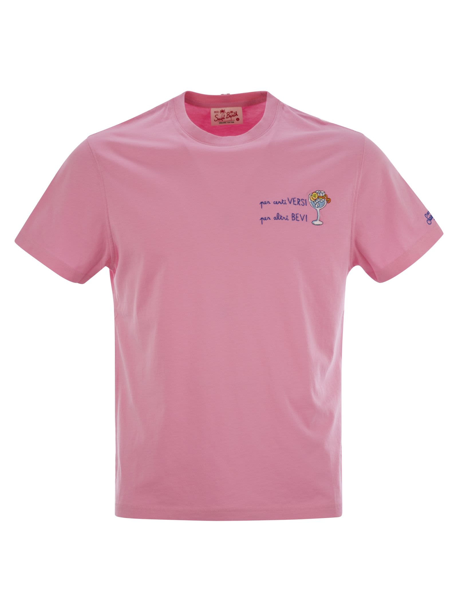 Mc2 Saint Barth Portofino T Shirt With Chest Embroidery In Pink