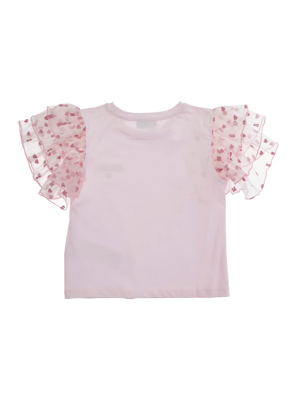 Moschino Pink T-shirt With Logo Lettering On The Front And Jacquard Motif On The Sleeves In Cotton Girl In Pink