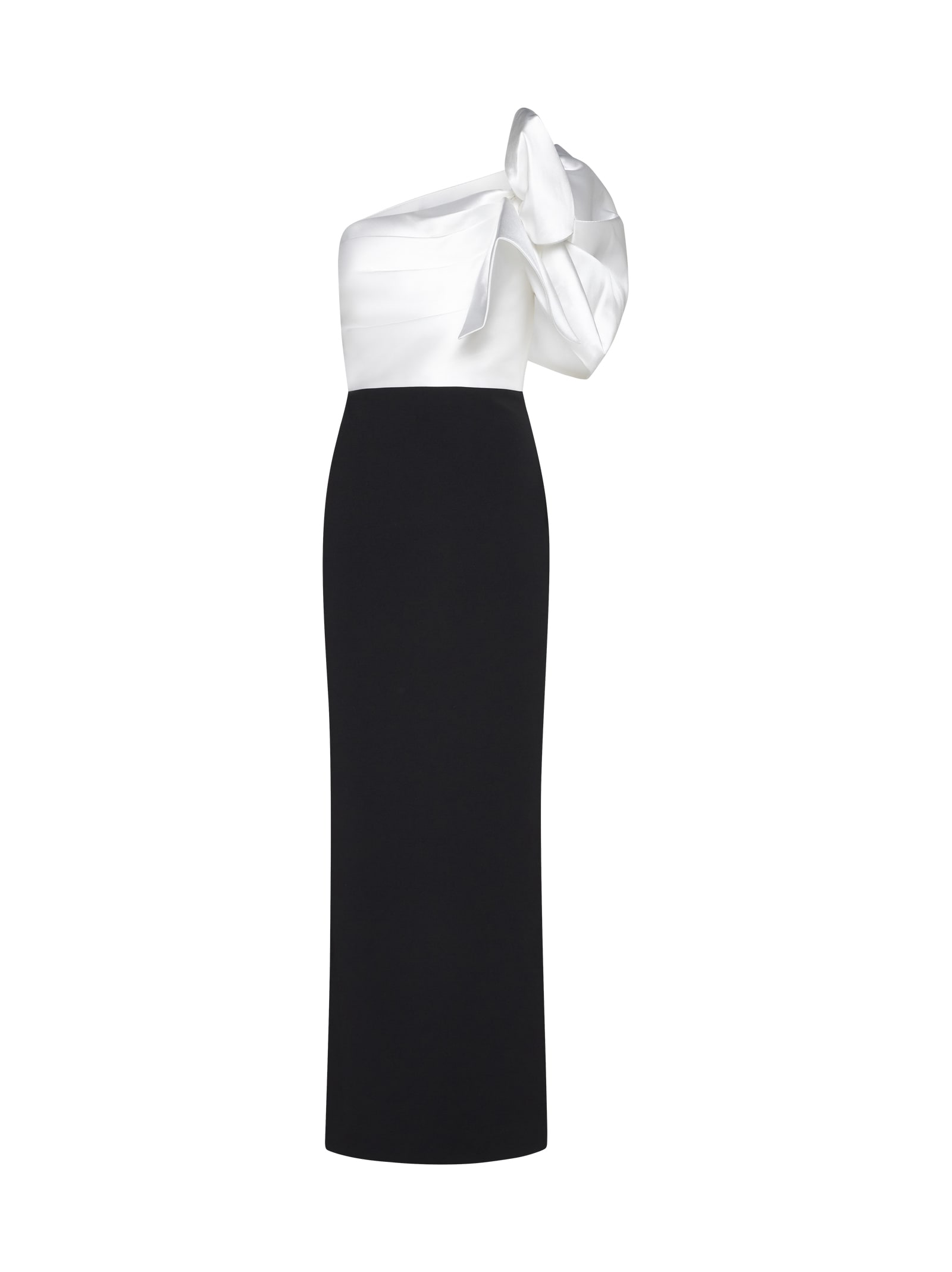 Selia One-shoulder Maxi Dress In Black And White Twill Woman