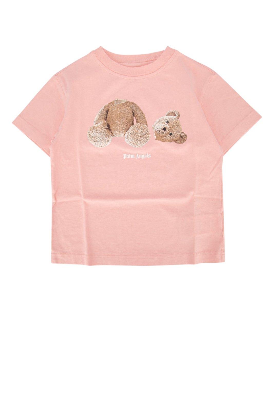 Shop Palm Angels Bear Printed Crewneck T-shirt In Pink