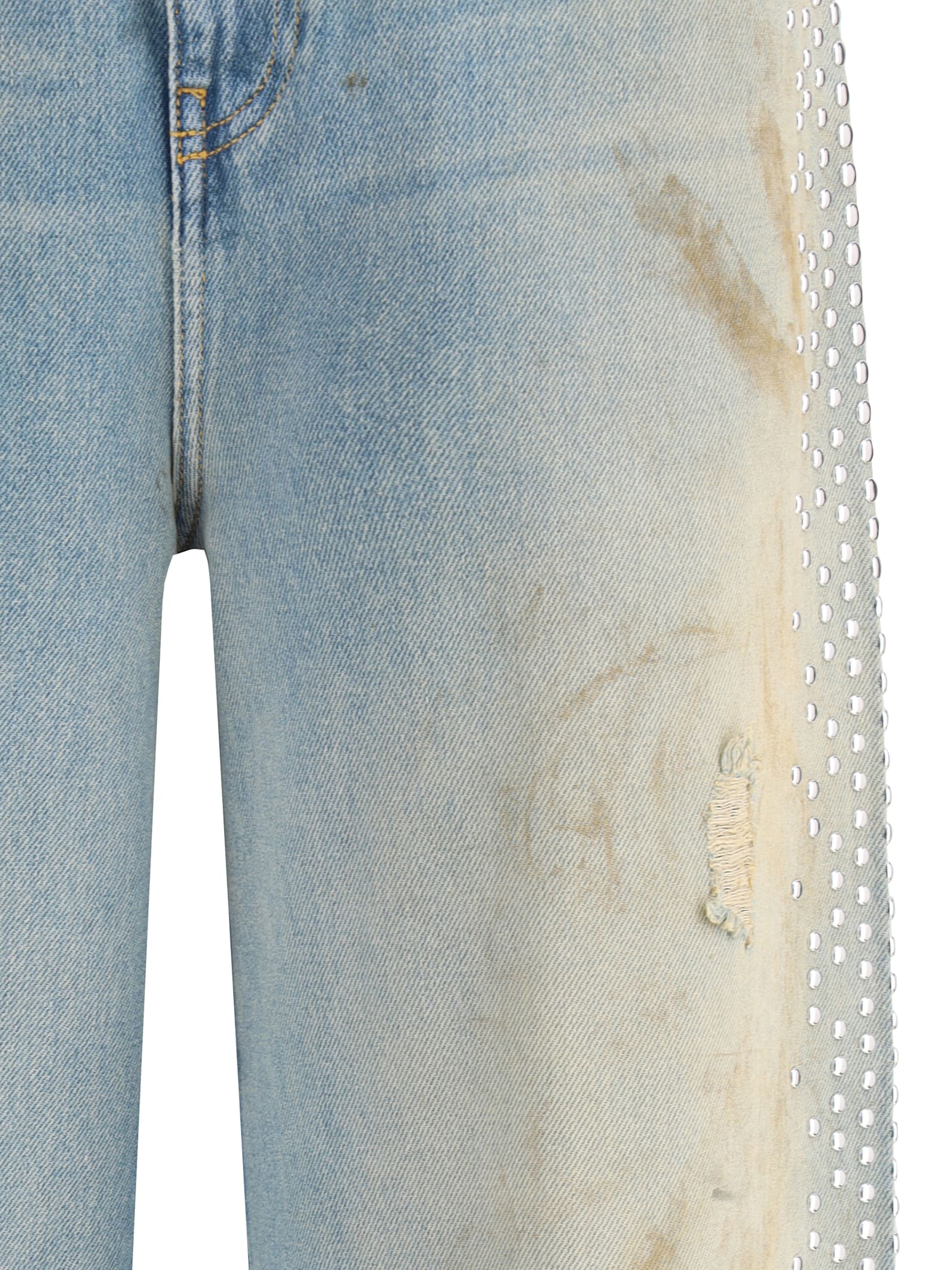 Golden Goose Distressed Boyfriend Fit Trousers With Studded Detailing In Blue