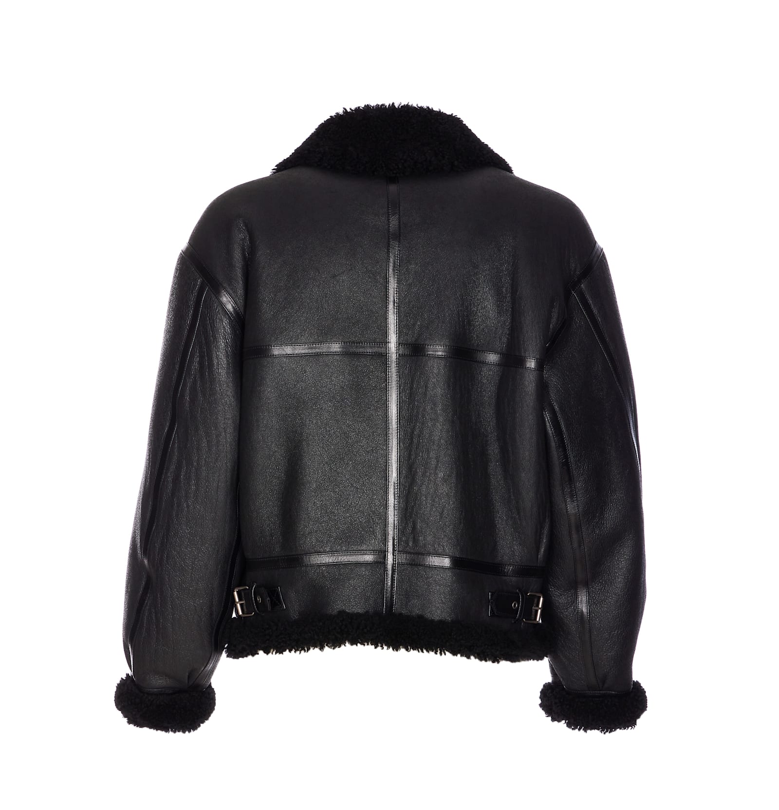 Saint Laurent Long-sleeved Leather Jacket In Black