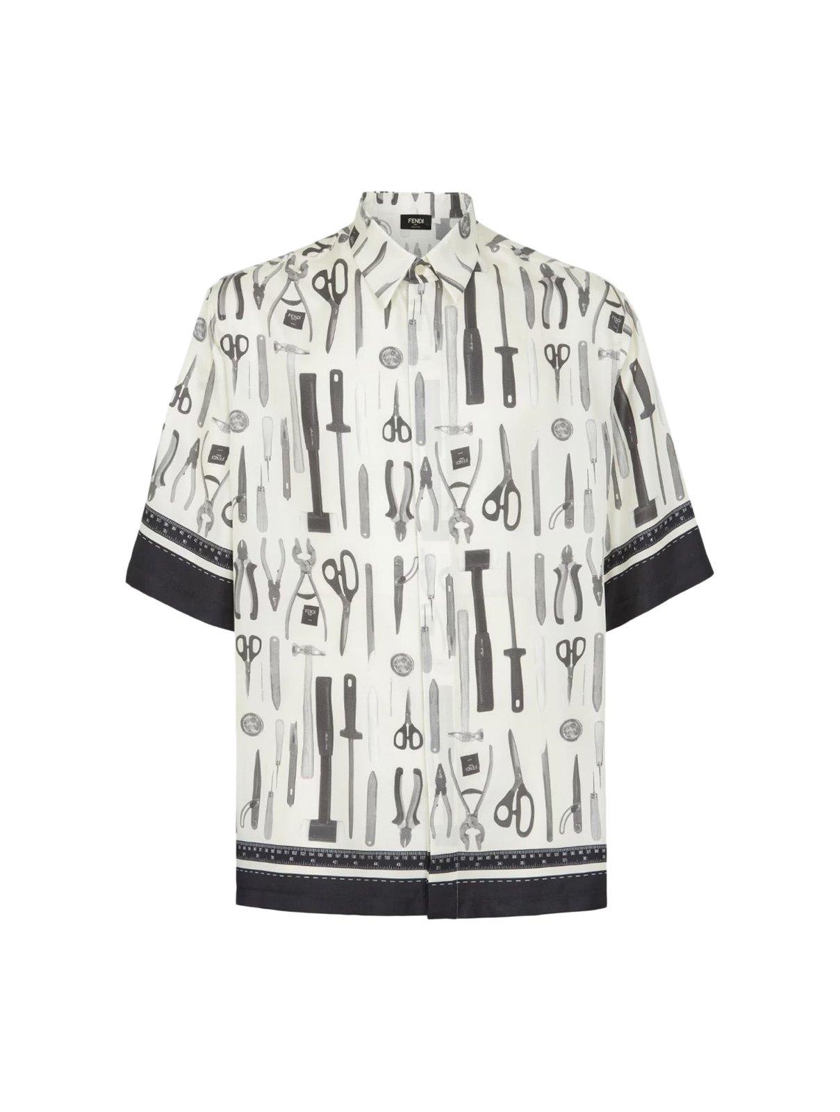 Fendi All-over Graphic Printed Short-sleeved Shirt In Sambuco
