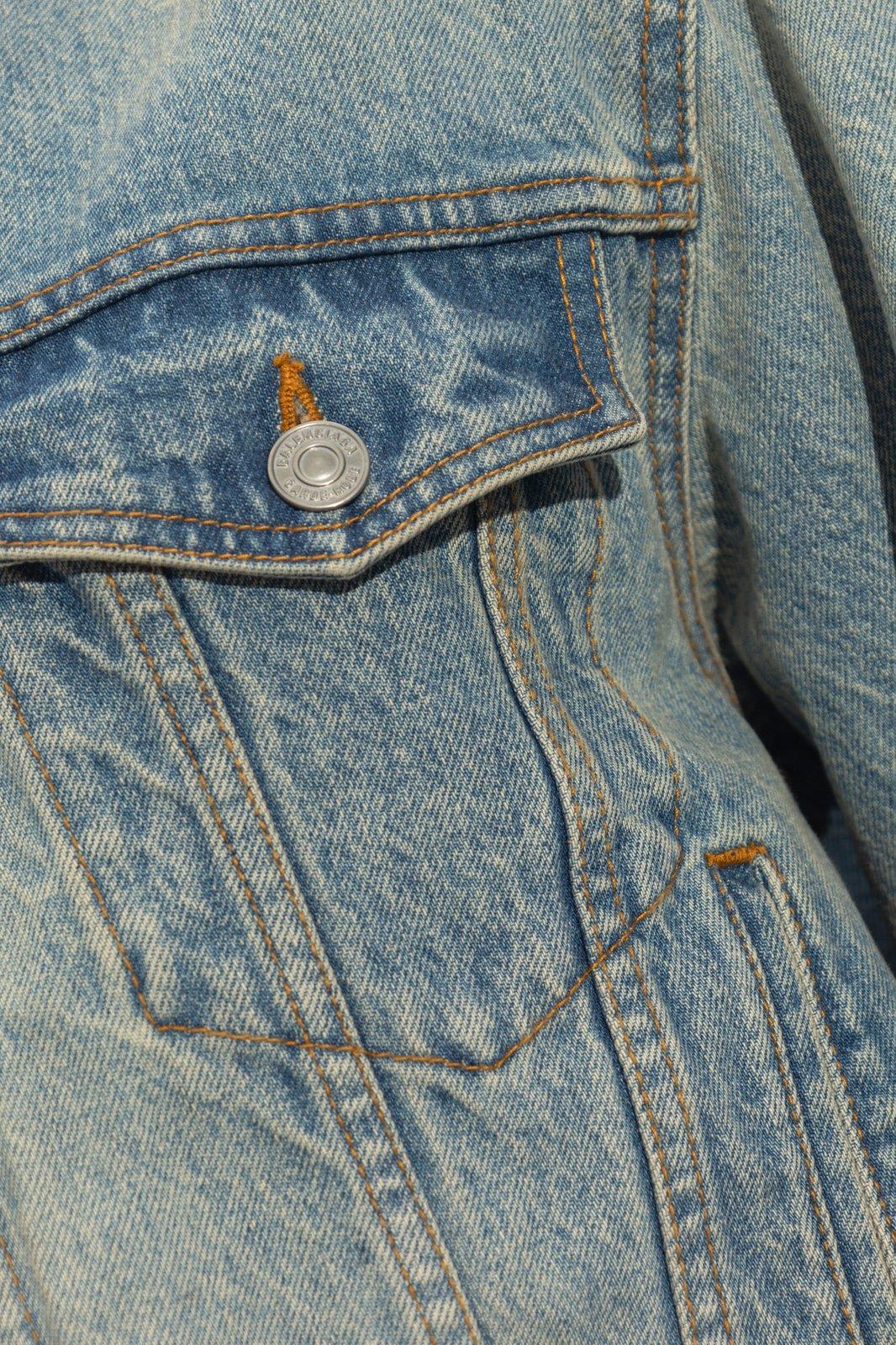 Balenciaga Light Blue Cropped Jacket With Logo Patch At The Back In Cotton Denim Woman In Blue