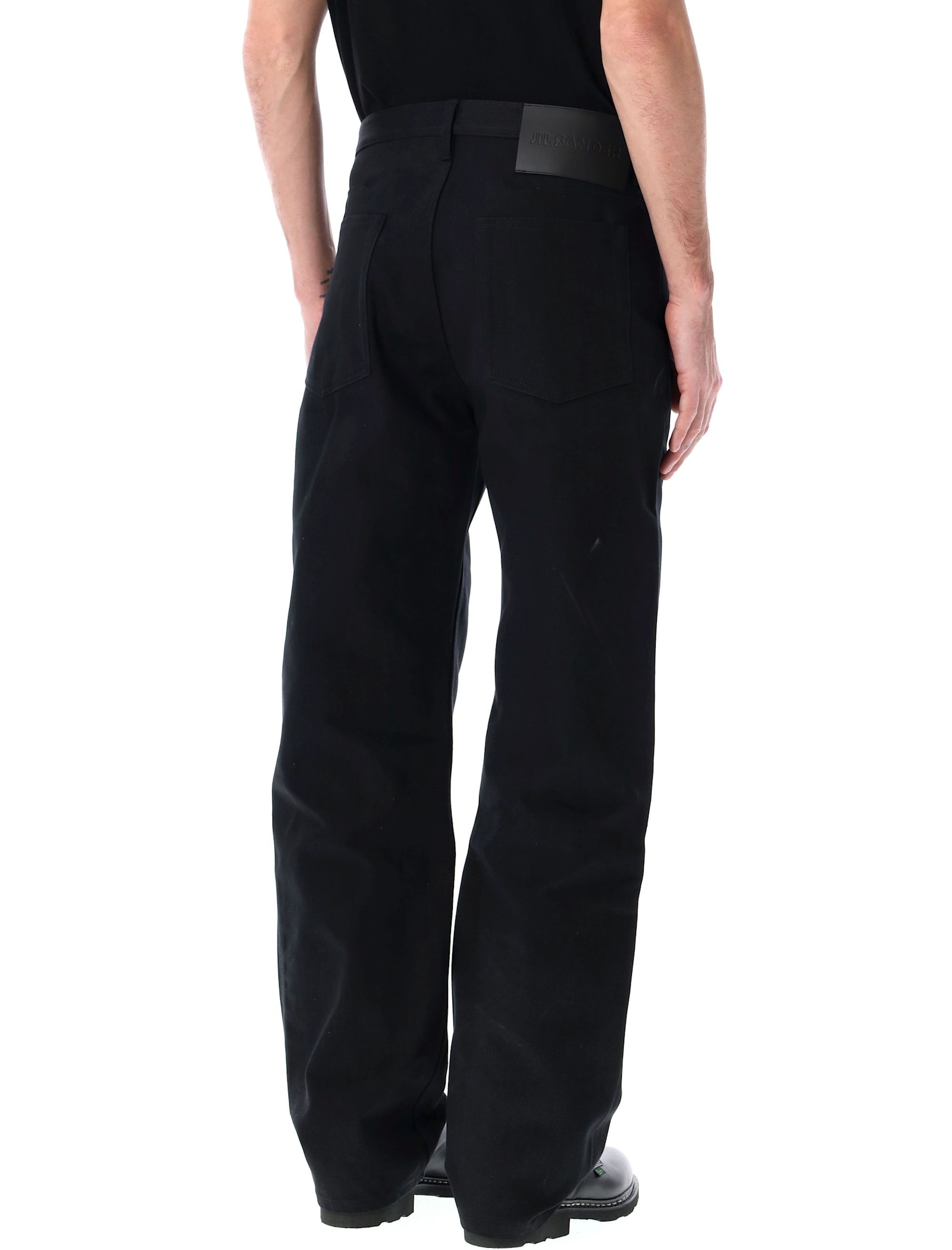 Jil Sander Blue Jeans With Belt Loops And Logo Patch On The Rear In Denim Man In Black