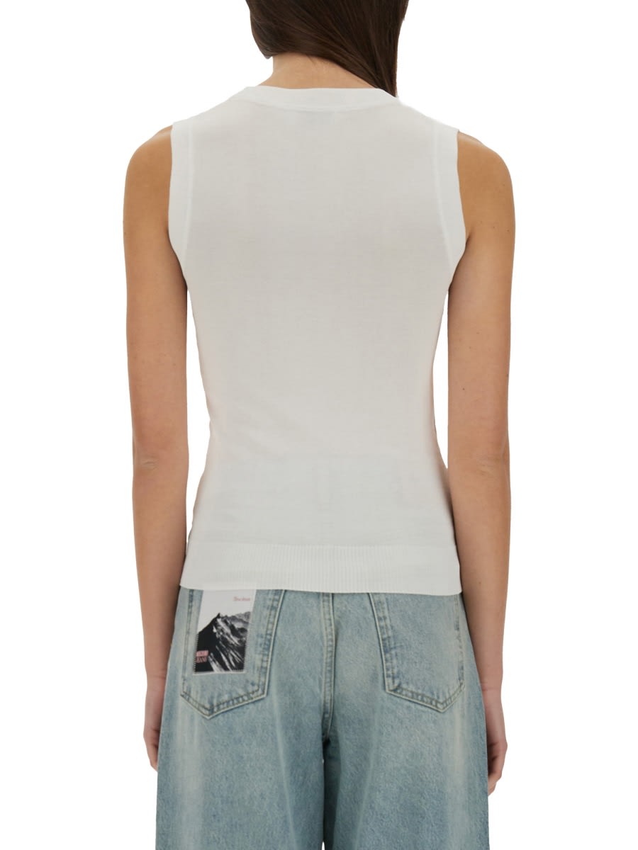 Moschino Knit Top With Inlay Logo In White