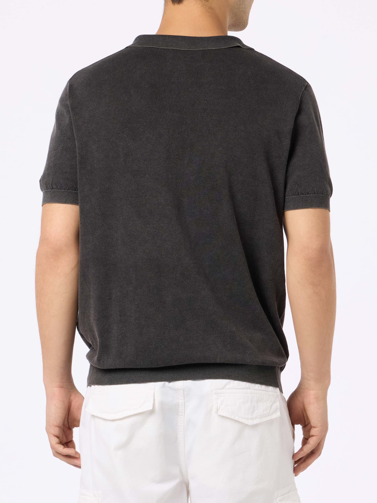 Mc2 Saint Barth Man Black Knit Polo Shirt Sloan With Vintage Treatment Effect In Black