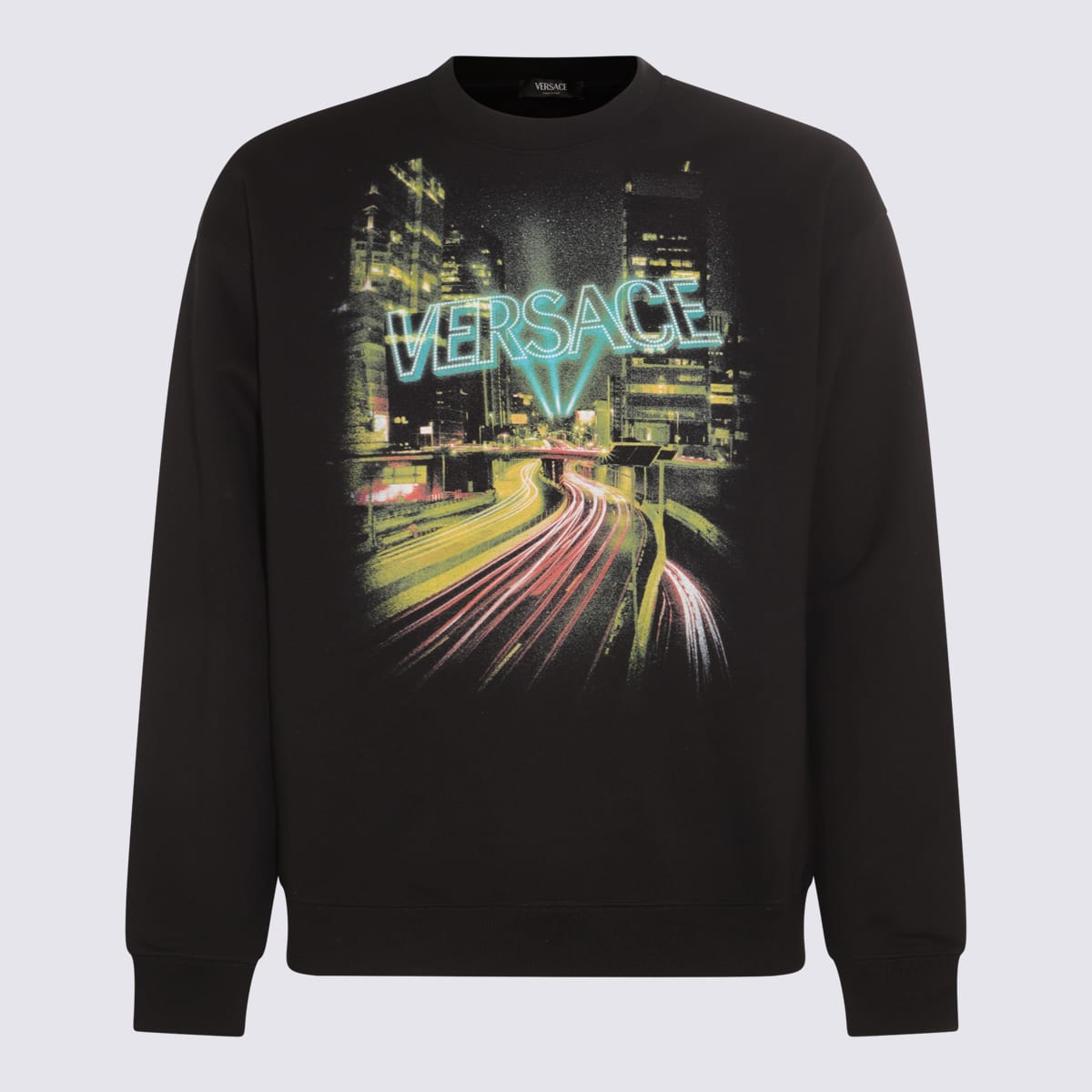 Shop Versace Black Cotton Printed Sweatshirt