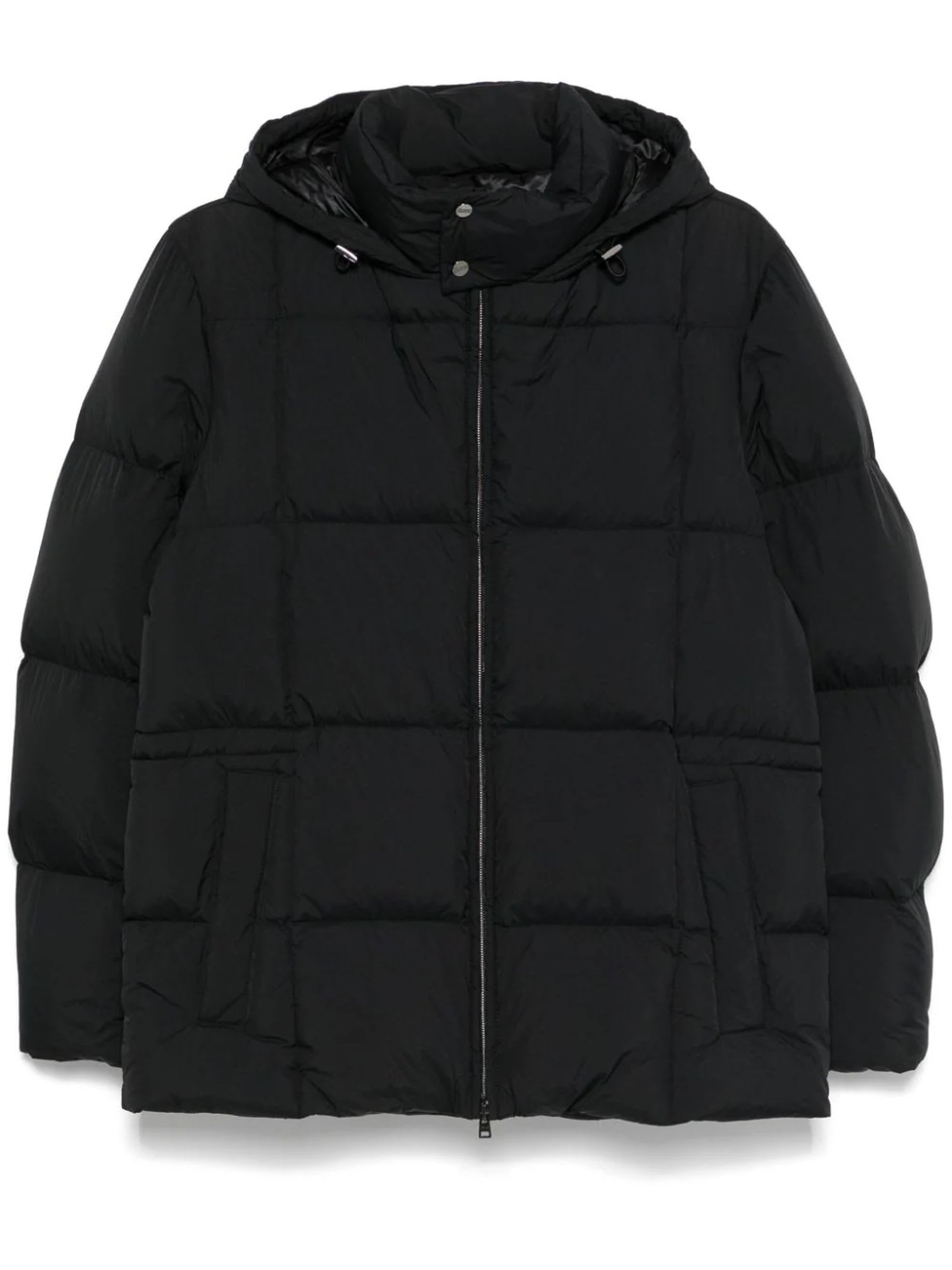 Shop Herno Black Hooded Puffer Jacket