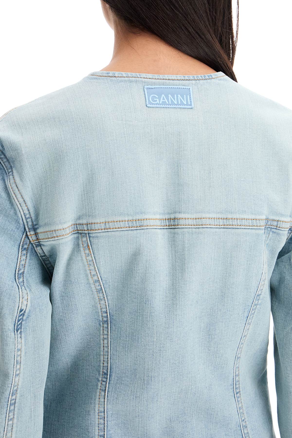 Shop Ganni Slim Fit Denim Stretch Blazer For A In Tint Wash (blue)