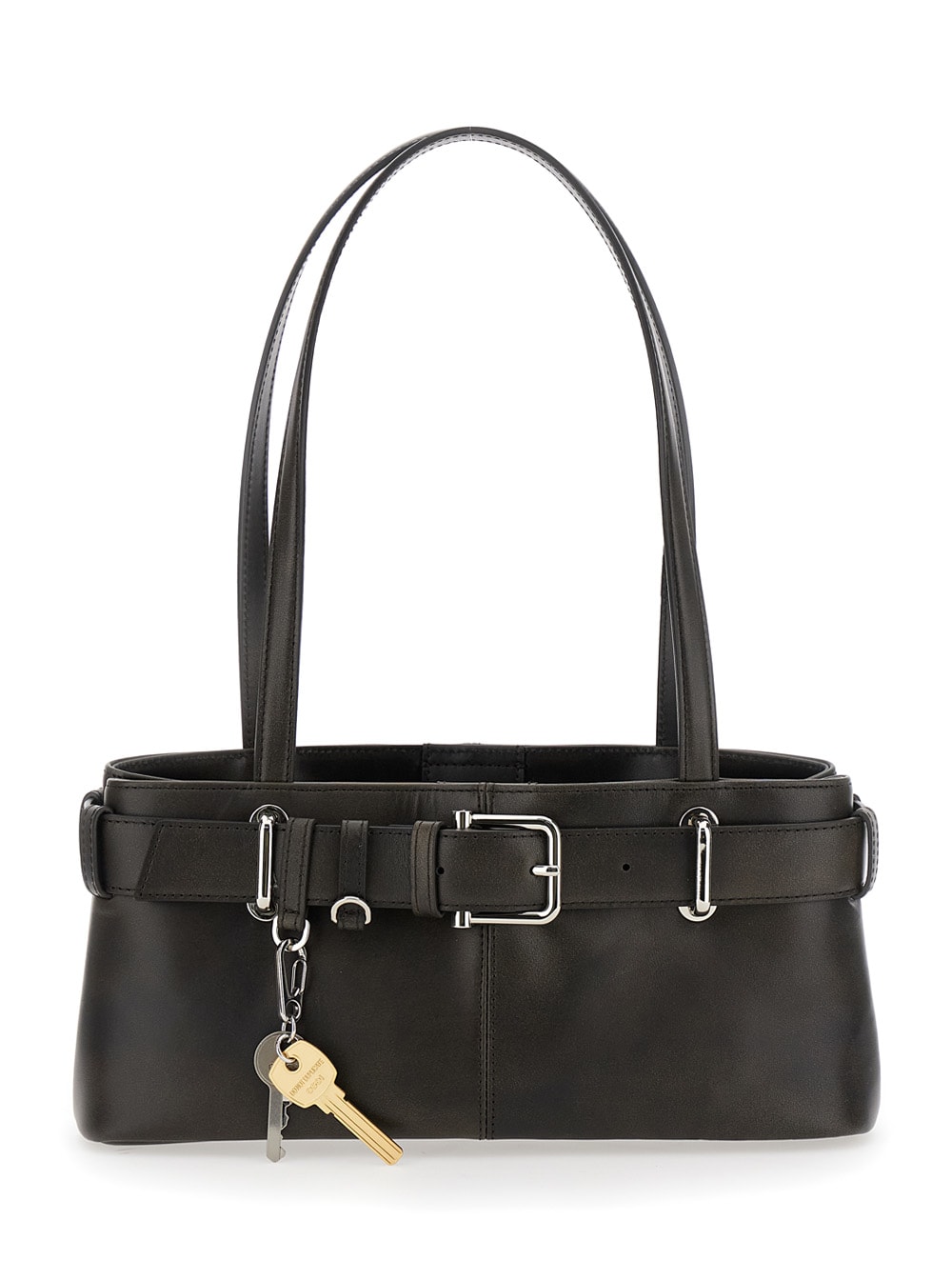 brocle Black Shoulder Bag With Belt And Pendant Key Details In Leather Woman