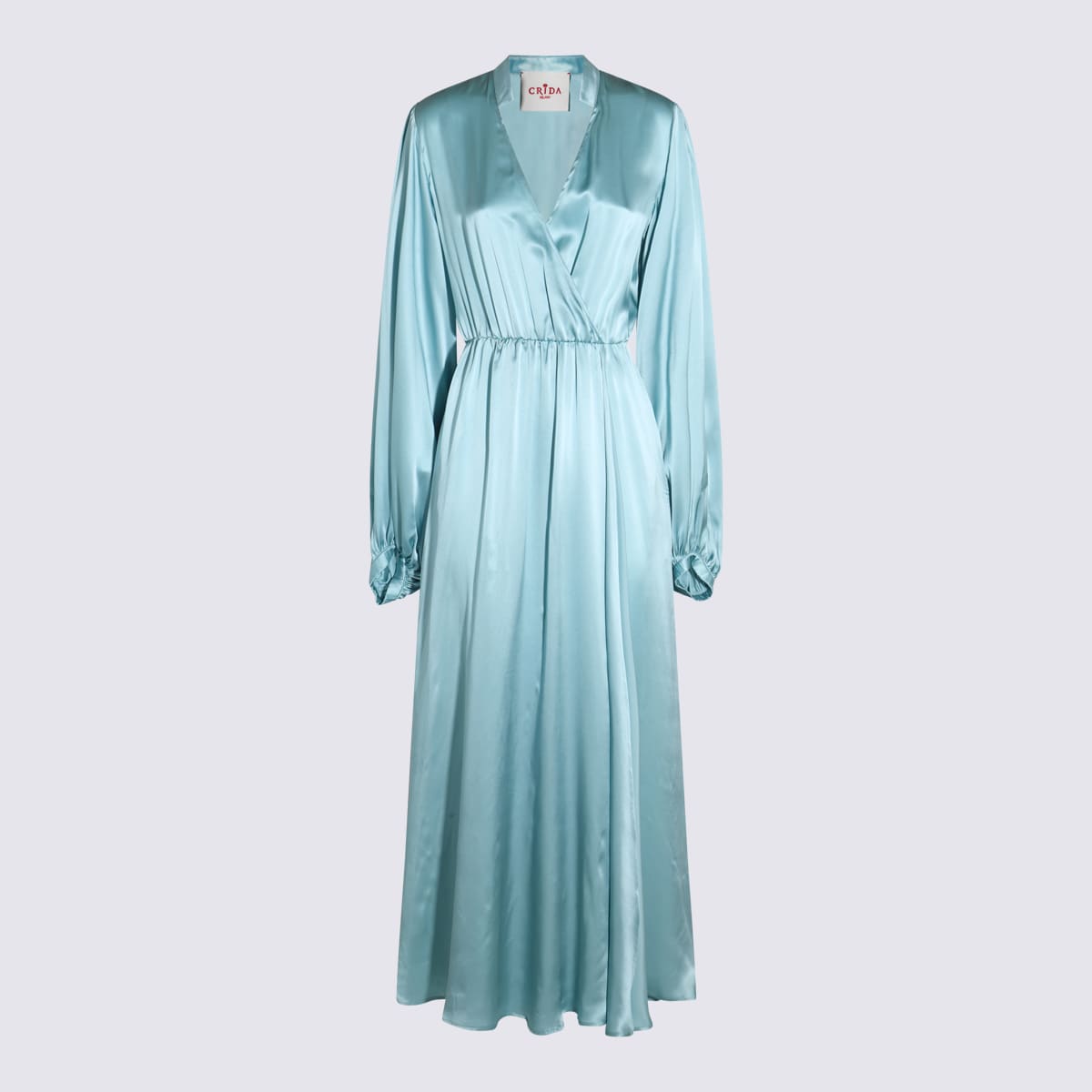 Shop Crida Milano Light Blue Satin Matera Long Dress