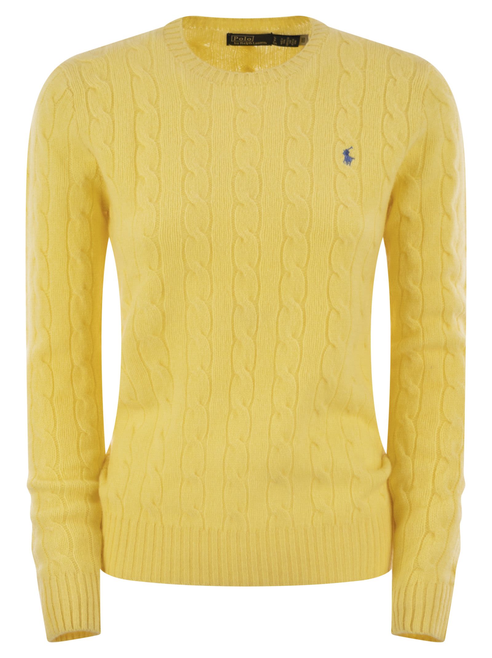 Shop Polo Ralph Lauren Wool And Cashmere Cable-knit Sweater In Yellow